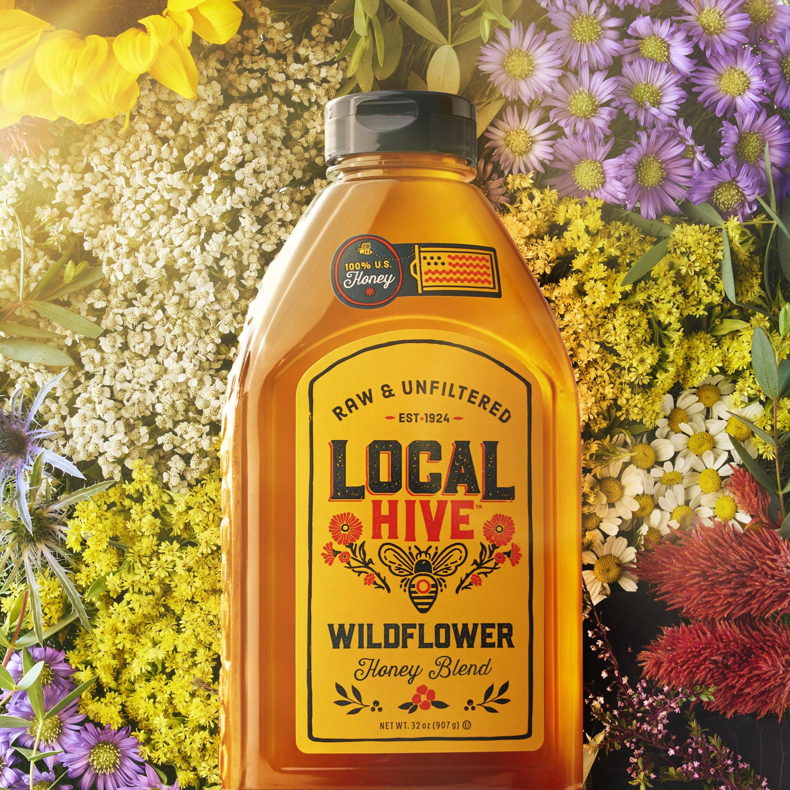 Local Hive Local Hive Wildflower Raw Unfiltered Honey 32oz, 100% Pure US Honey, Sourced from American Bees and Beekeepers - Natural Sweetener, Ideal for Tea, Baking, and Cooking