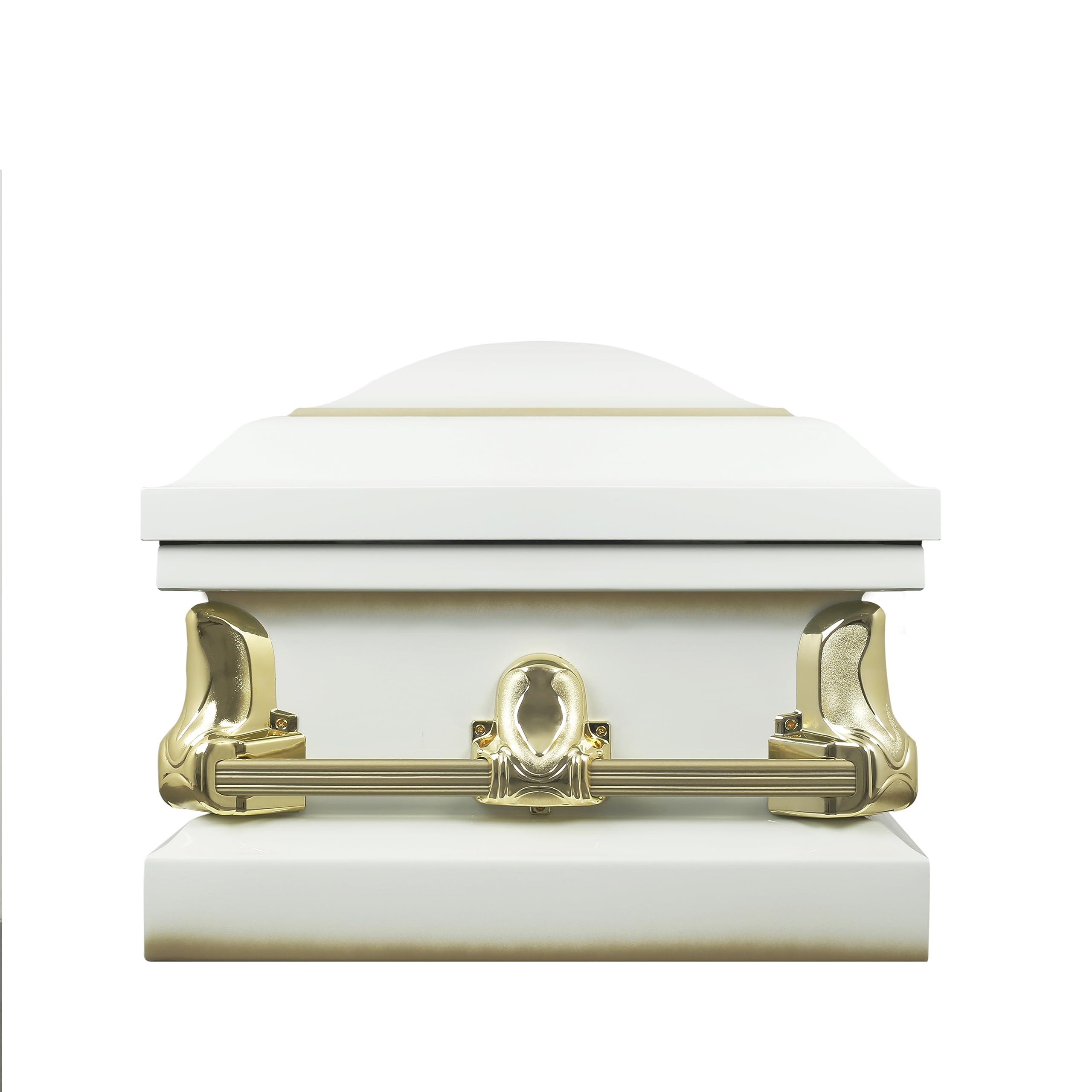 Overnight Caskets Overnight Caskets Spartan Collection Funeral Casket White with White Interior - 20 Gauge Steel - Fully Appointed Adult Casket - Coffin Featuring a Crepe Interior Lining with Pillow and Throw Set