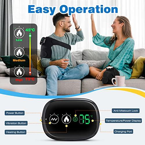MOAJAZA MOAJAZA Knee Massager with Heat and Vibration, Cordless Knee Heating Pad Shoulder Brace, Heated Knee Elbow Shoulder Brace Wrap for Arthritis (Pack of 2 Black)