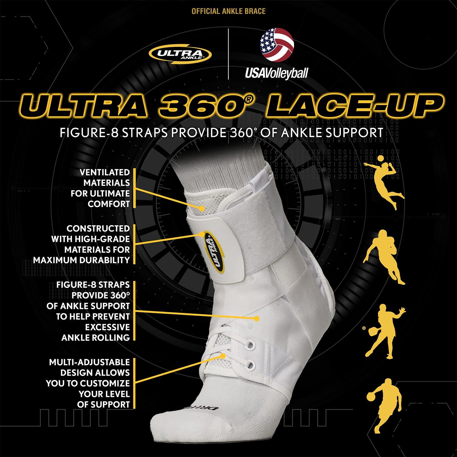 Ultra Ankle Ultra 360 Lace-Up Adjustable Ankle Brace For Ankle Stabilization, Adjustable Compression