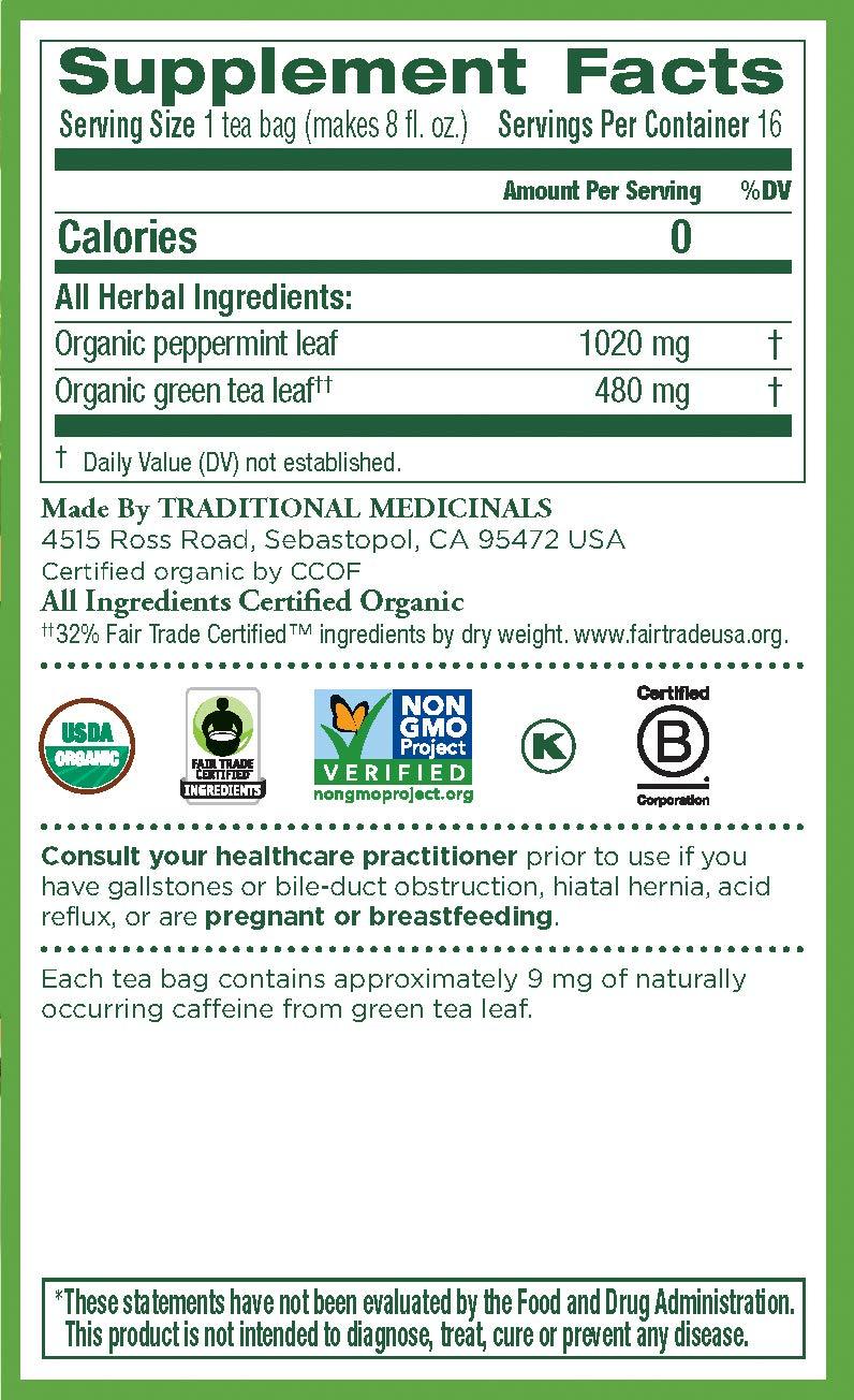 Traditional Medicinals Traditional Medicinals Organic Green Tea Peppermint Tea, 16 Tea Bags