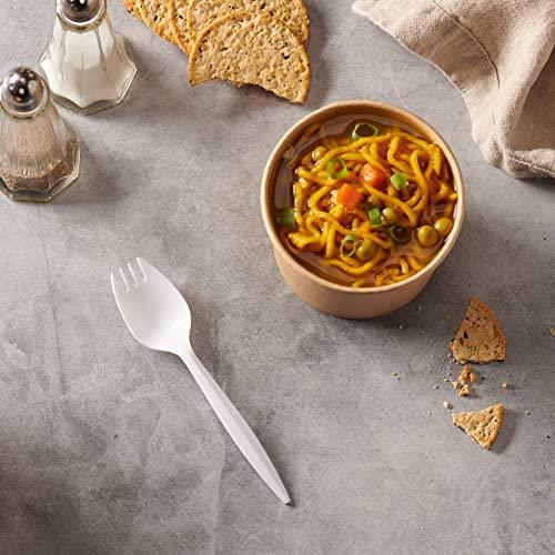 Elegant Disposables 1,000 Plastic Disposable Sporks Bulk White Medium Weight Disposable Silverware Plastic Cutlery Spork