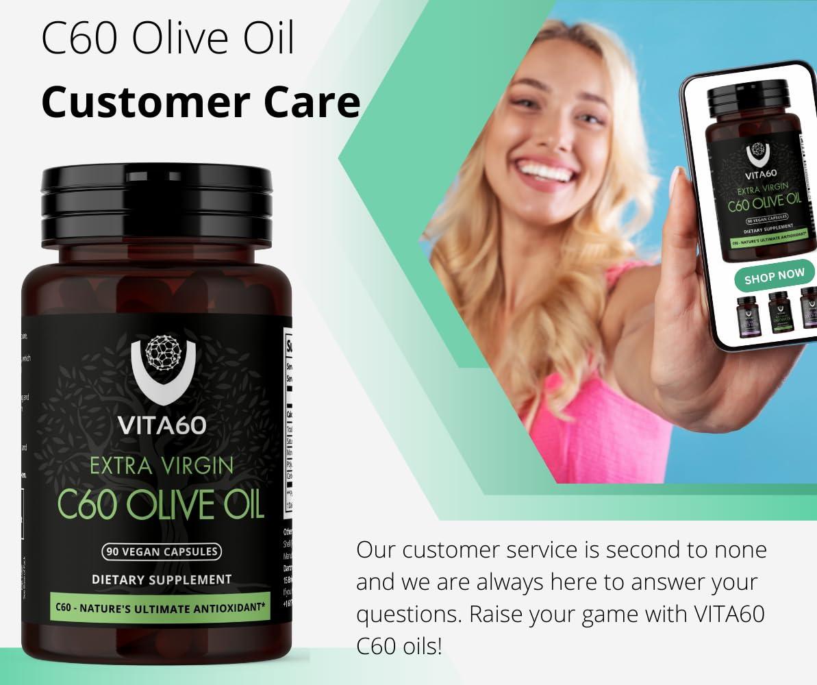 VITA60 VITA60 C60 Oil Capsules | Age-Defying Vitality and Antioxidant Support | 99.99% Pure Solvent Free C60 | Organic Oil | Vegan Friendly | Superior Customer Service (Olive Oil)