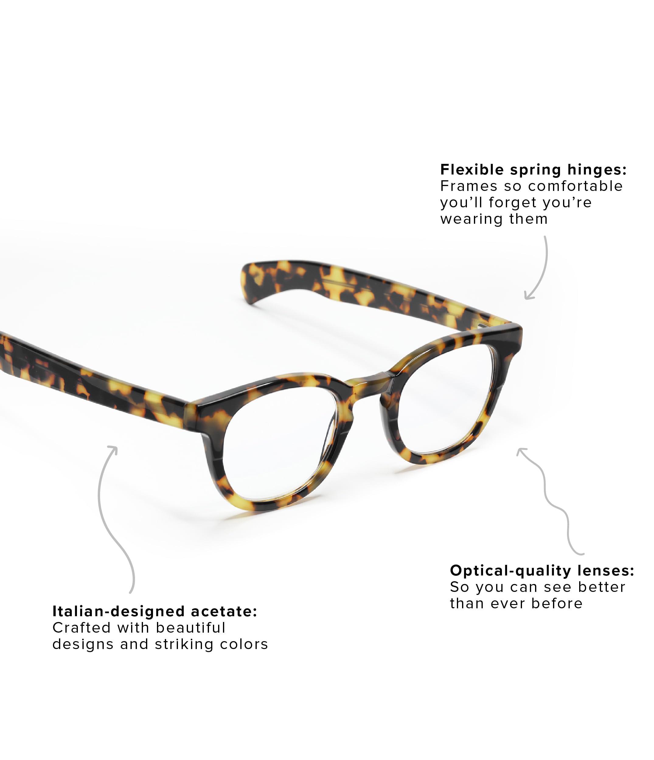 eyebobs eyebobs Total Wit | Premium Reading Glasses for Men and Women | Round Frame for Average Faces | Brown Pattern, 3.50