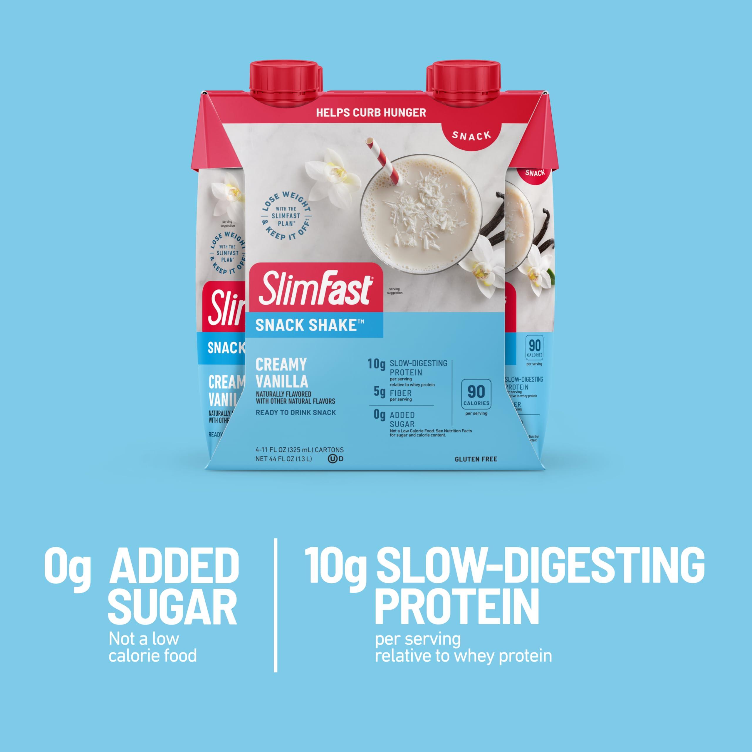 SlimFast SlimFast Snack Shake, 90 Calorie Fiber Shake, Ready to Drink, Protein Drink, Creamy Vanilla, 12 Count