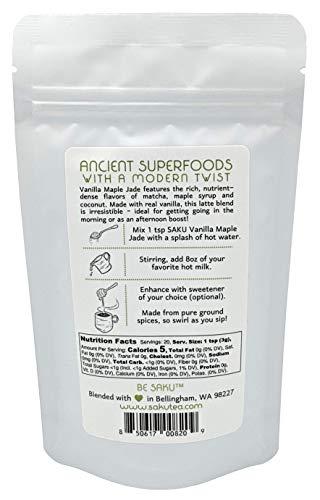 BE SAKU SAKU Tea, Vanilla Maple Jade Matcha Latte Blend, Super Food Latte, 2.1oz Bag