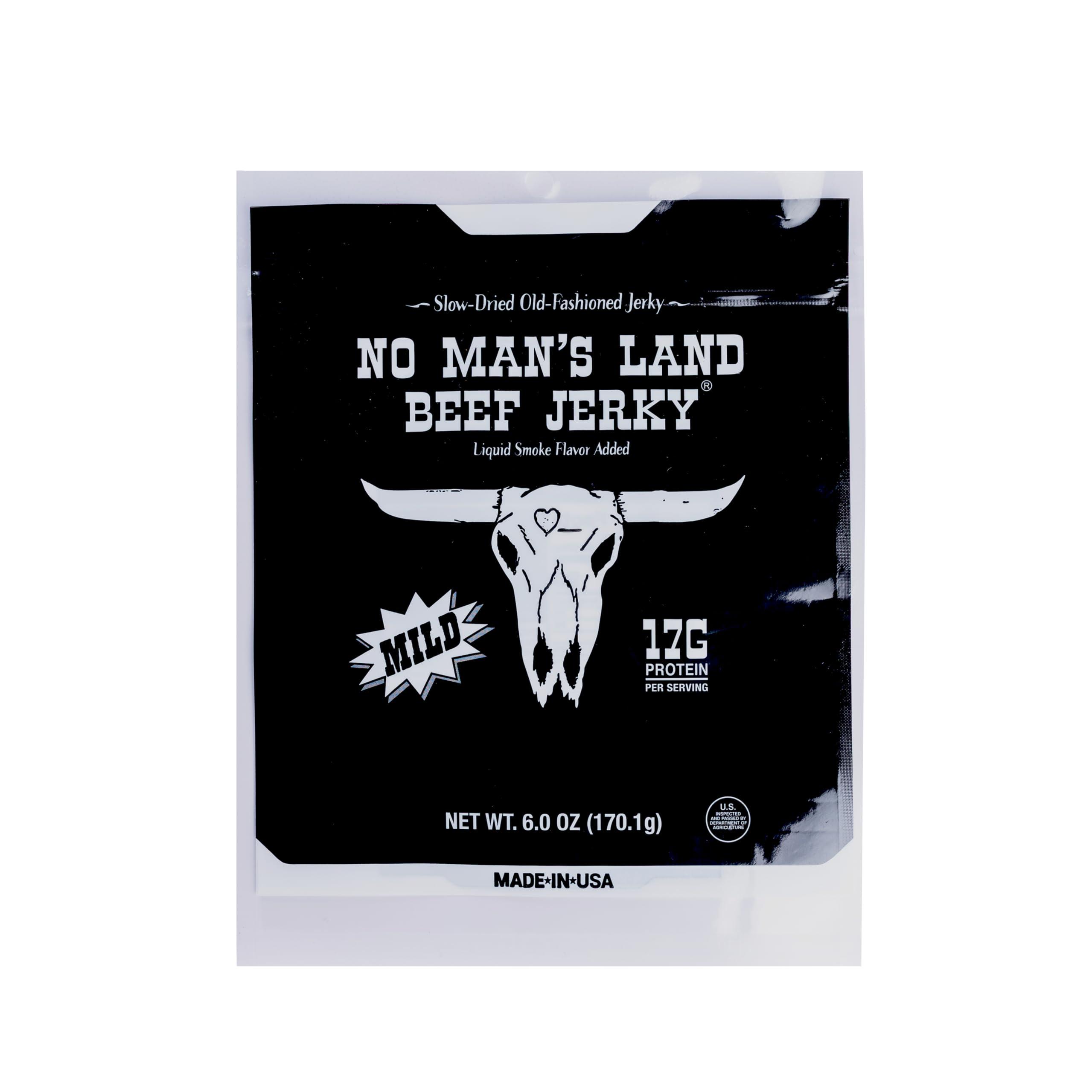 NO MANS LAND BEEF JERKY No Man’s Land MILD Beef Jerky High Protein Low Calorie Low Carb Beef Snack 6.0oz Bag