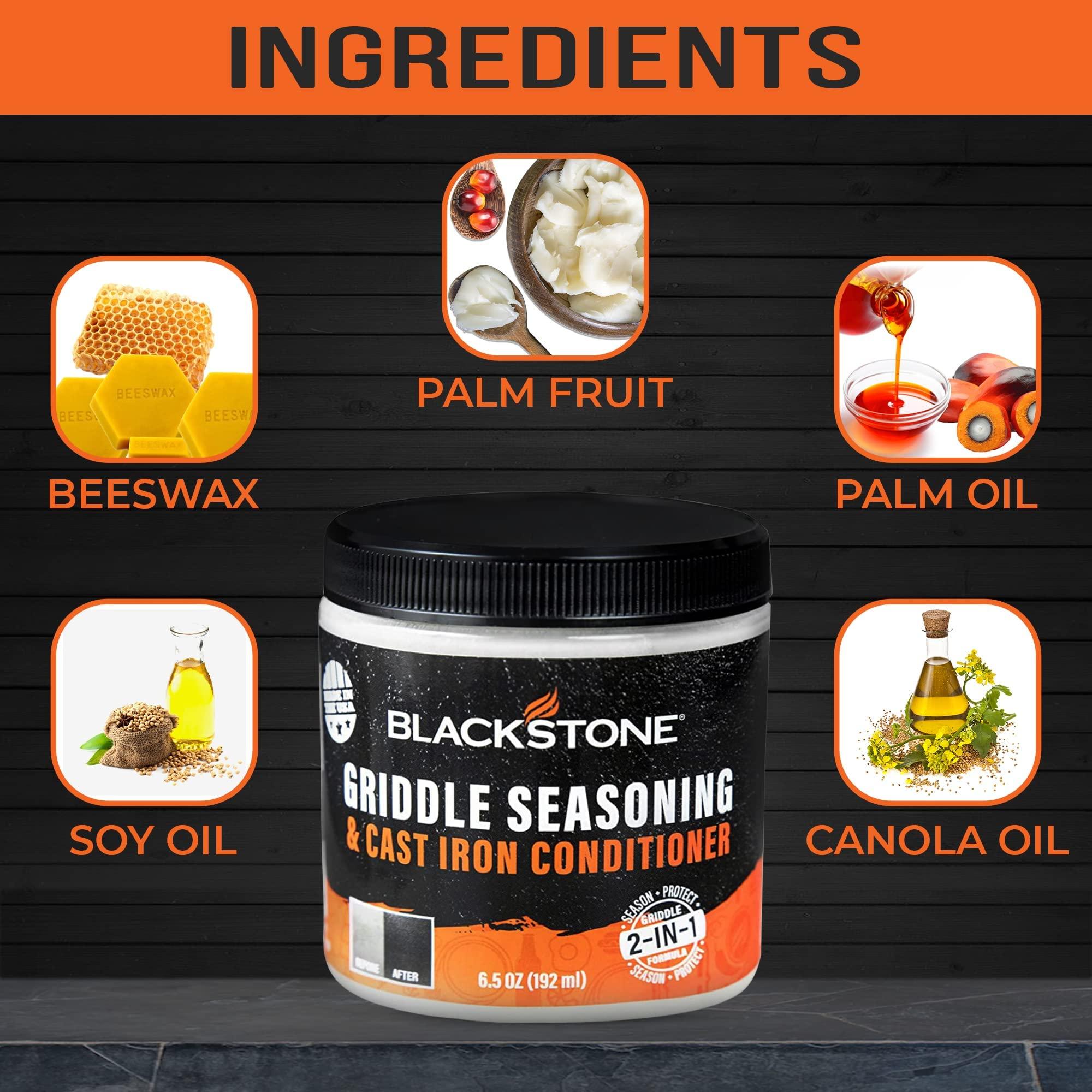 SATISFYING CUSTOMERS Blackstone 2-IN-1 Griddle & Cast Iron Seasoning Conditioner 6.5 OZ Effective Seasoning Rub Formula Food Safe Easy to Use Cleaner & Conditioner with Satisfying Customers Travel Tissue (2Pack)