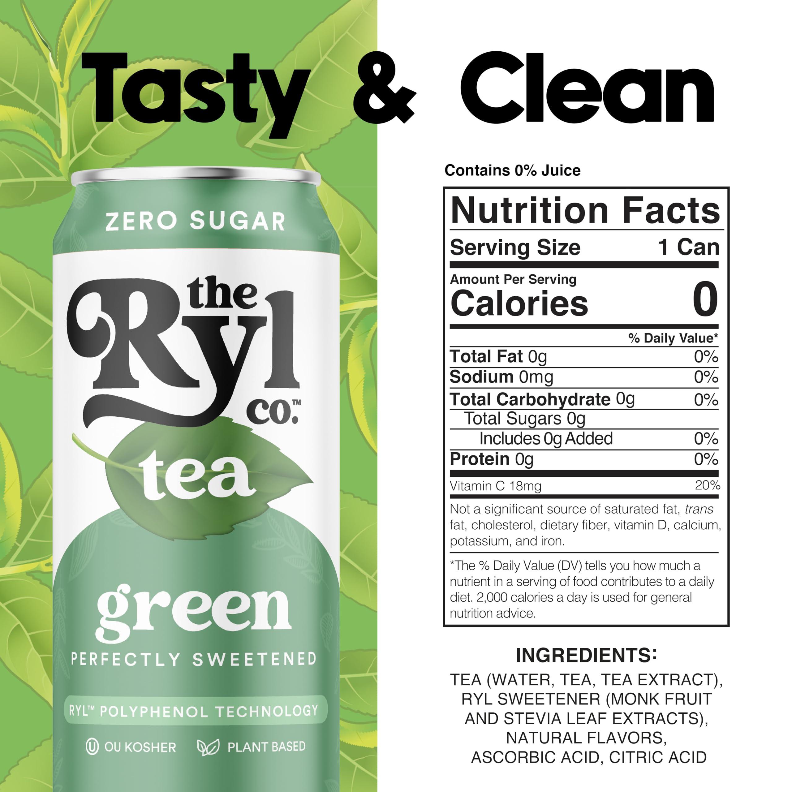 The Ryl Co Ryl Iced Tea, Green, Antioxidant Superblend, Zero Sugar, Low Carb, Zero Calorie Iced Tea, 16.0 Fl Oz (12-Pack)