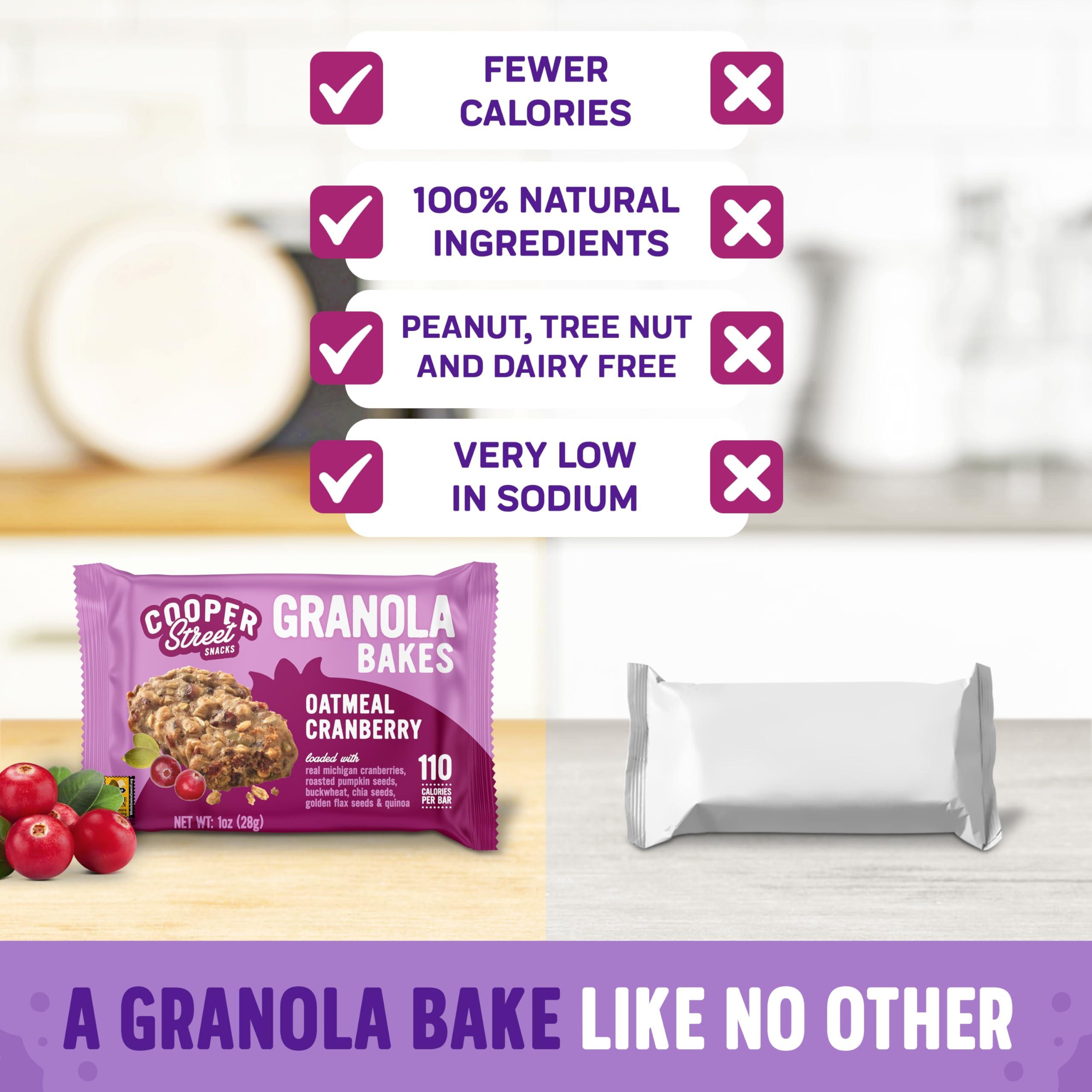 COOPER STREET Cooper Street Granola Bakes - Chewy Breakfast Granola Bars with Chia, Flax, Buckwheat and Oats - Oatmeal Cranberry Individually Wrapped Nut & Dairy Free On-The-Go or School Snacks - 12 Bars, 1oz each