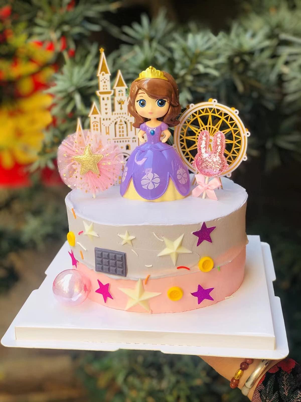 LINGAIXINYUE Double Layer White and Gold Big Castle Acrylic Cake Topper Photo Booth Props Birthday Party Decoration Celebrations for Boys and Girls