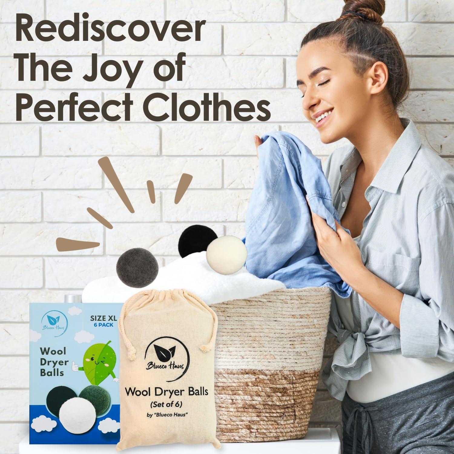 Blueco Haus Blueco Haus Dryer Balls - Set of 6 XL Size 3 Colors - Reusable -Dryer lint Balls - Laundry Wool for Dryer - Dryer Balls Cozy House - Dryer Balls friendsheep - Wool Dryer Balls