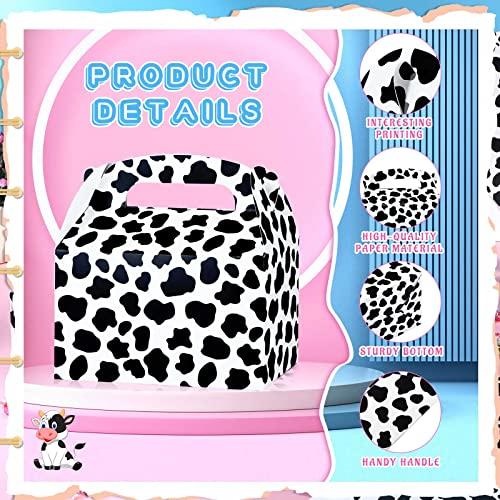 Epakh 24 Pack Cow Party Favor Treat Boxes Candy Treat Present Boxes Cow Print Gift Bags Farm Goodie Boxes for Birthday Wedding Party Supplies Decoration Baby Shower