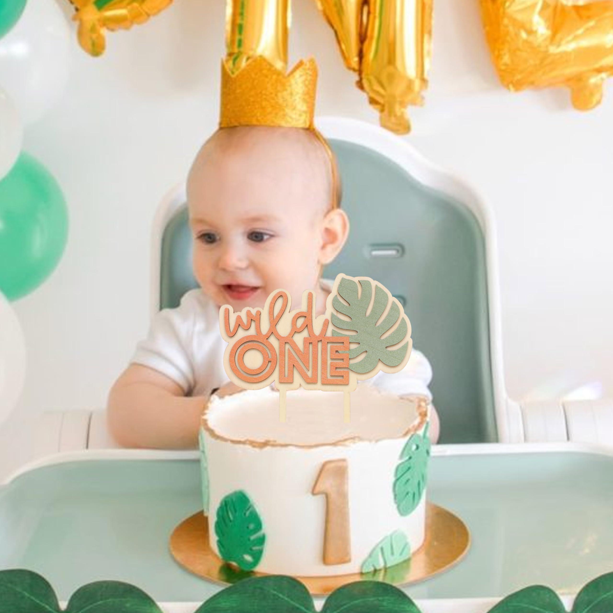 WAHAWU Wild One Wooden Cake Topper - Wild One Birthday Party Decorations, Boy/Girl 1st Birthday Wooden Cake Topper, Nature Forest Theme Party Decor, Wild One Photo Prop Cake Smash (WILD ONE CAKE TOPPER)