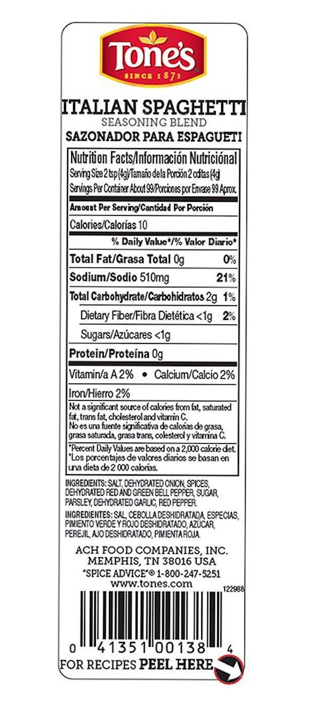Tone's Tone\'s Italian Spaghetti Seasoning Blend (14 Ounce) (Pack of 2)