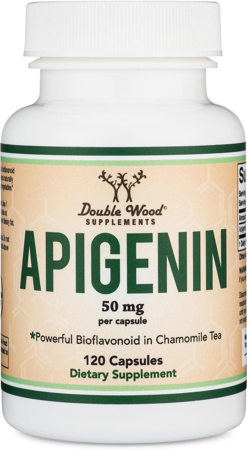 Double Wood Supplements Apigenin Supplement - 50mg per Capsule, 120 Count (Powerful Bioflavonoid Found in Chamomile Tea for Relaxation, Sleep, and Mood) Senolytic Flavonols for Aging (Gluten Free) by Double Wood
