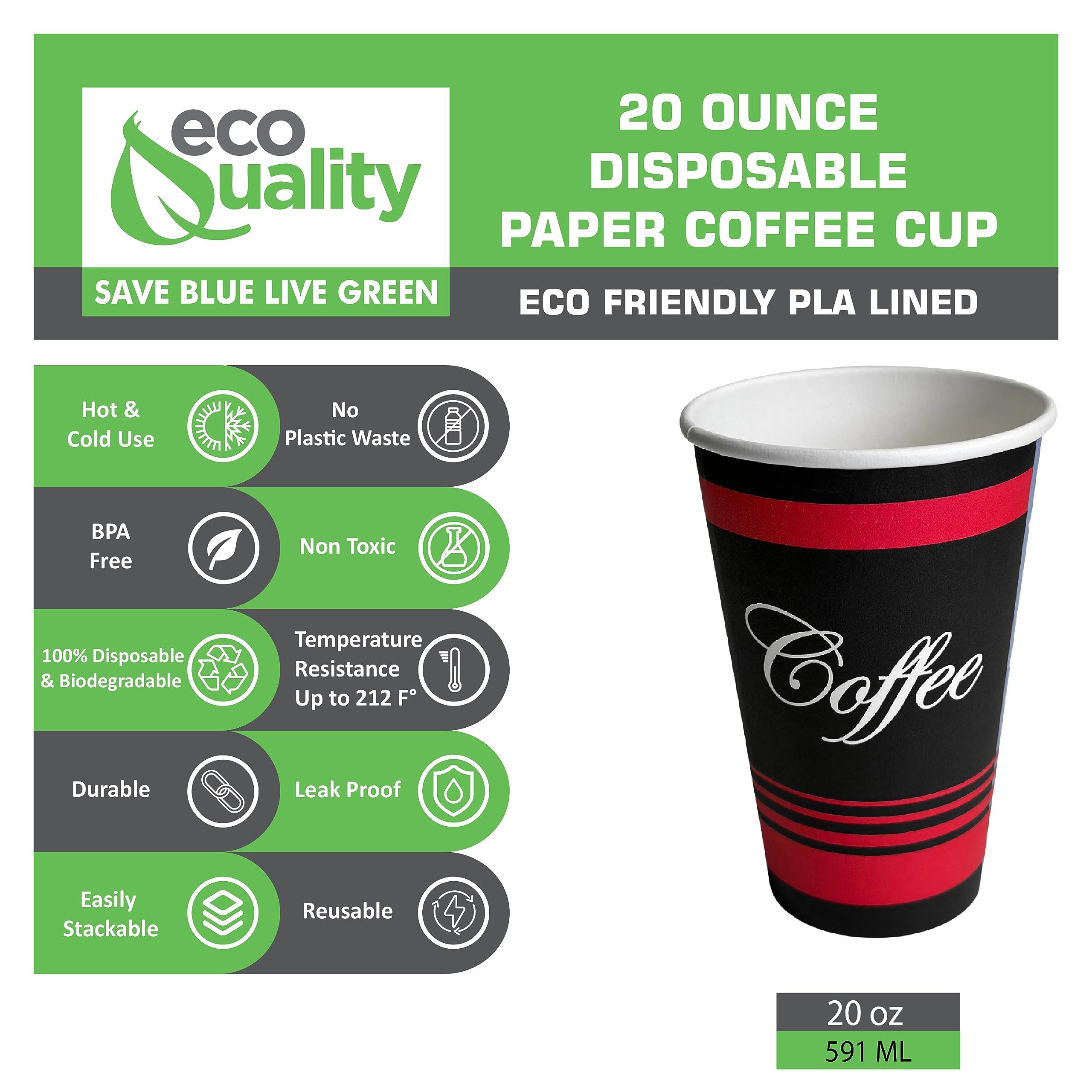 EcoQuality EcoQuality 20 oz Extra Large Paper Cups - Classic Durable Disposable Paper Cups For Hot/Cold Drink, Coffee, Tea, Cocoa, Travel, Office, Restaurant, Concession Stand - 20 Ounce Cups (500)