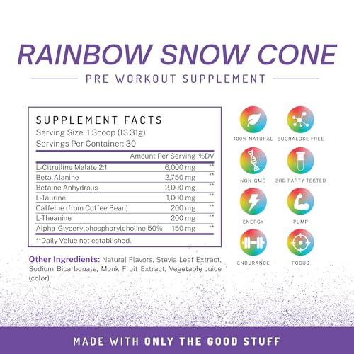PWDRS PWDRS Pre-Workout Powder, All Natural Pre Workout for Energy, Pump, Endurance & Strength, with Caffeine (Rainbow Snowcone)