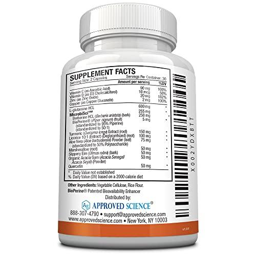 Approved Science Approved Science® Gutsyl- Leaky Gut Supplement- Protect GI Tract with Aloe Vera, Marshmallow Root, Licorice, and Slippery Elm- Contains Prebiotic and BioPerine- 3 Month Supply- 100% Vegan
