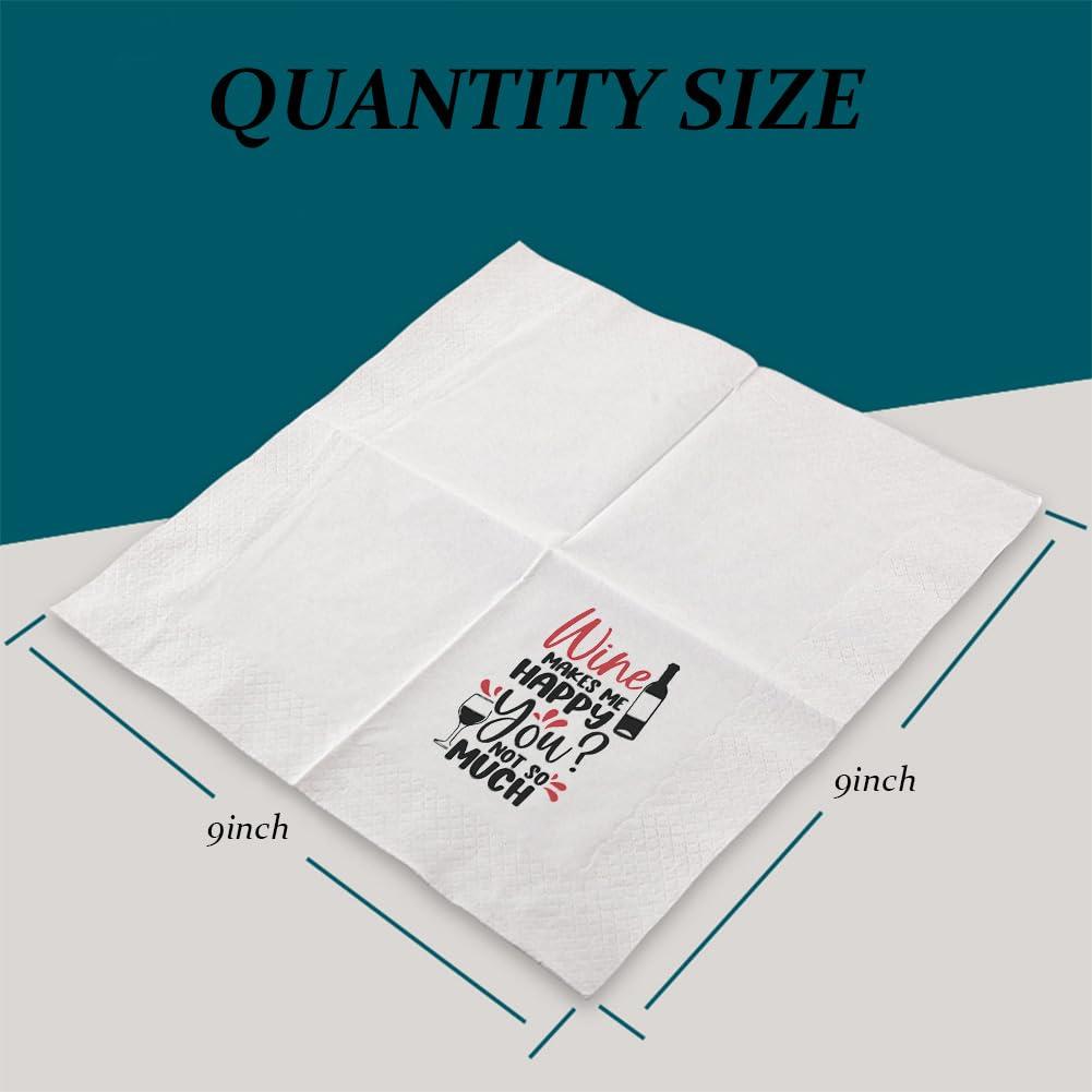 VOWFOO VOWFOO Funny Fiesta Wine Drinking Quotes Saying Cocktail Napkins Party Beverage Bar Paper Novelty Humorous Quirky Gag Gift 100Pcs 4.5 x 4.5 2-ply(Wine Makes Me Happy You Not So Much)