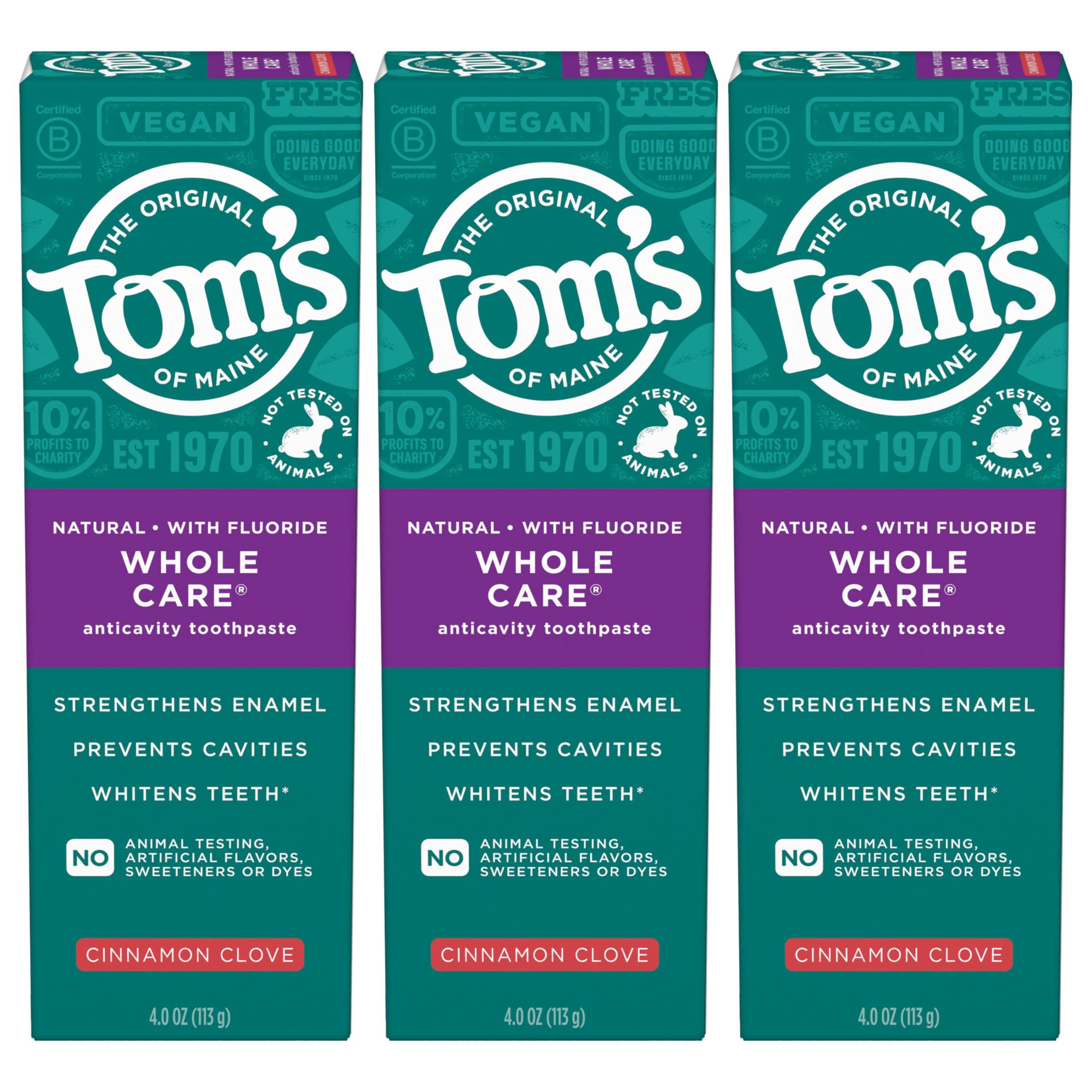 Tom's of Maine Tom's of Maine Whole Care Natural Toothpaste with Fluoride, Cinnamon Clove, 4.0 oz. 3-Pack (Packaging May Vary)
