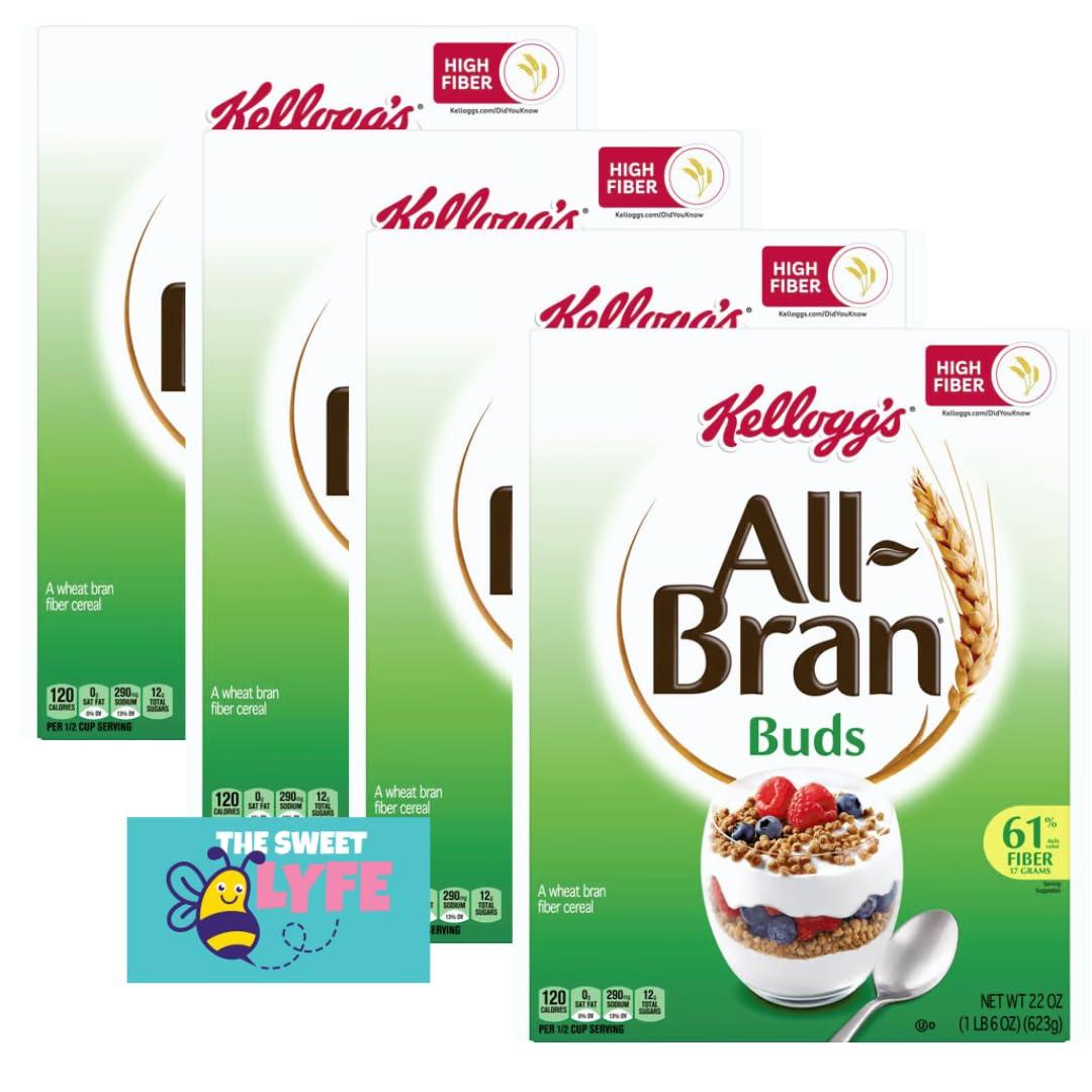 THE SWEET LYFE All Bran Buds Cereal - High Fiber, 22 oz, Pack of 4 - Healthy All Bran Cereal, Nourishing All Bran Buds Breakfast Option, Bundled with The Sweet Lyfe Fridge Magnet