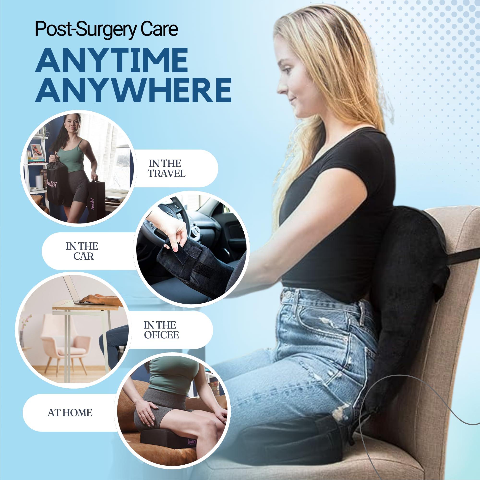 Ultra Comfort Brazilian Butt Lift Pillow After Surgery - Dr. Approved BBL Recovery Pillow w/Back Support Cushion for Post-Op Sitting + Cover Drawstring Bag | Comfortable & Easy to Carry for Home, Travel & Work