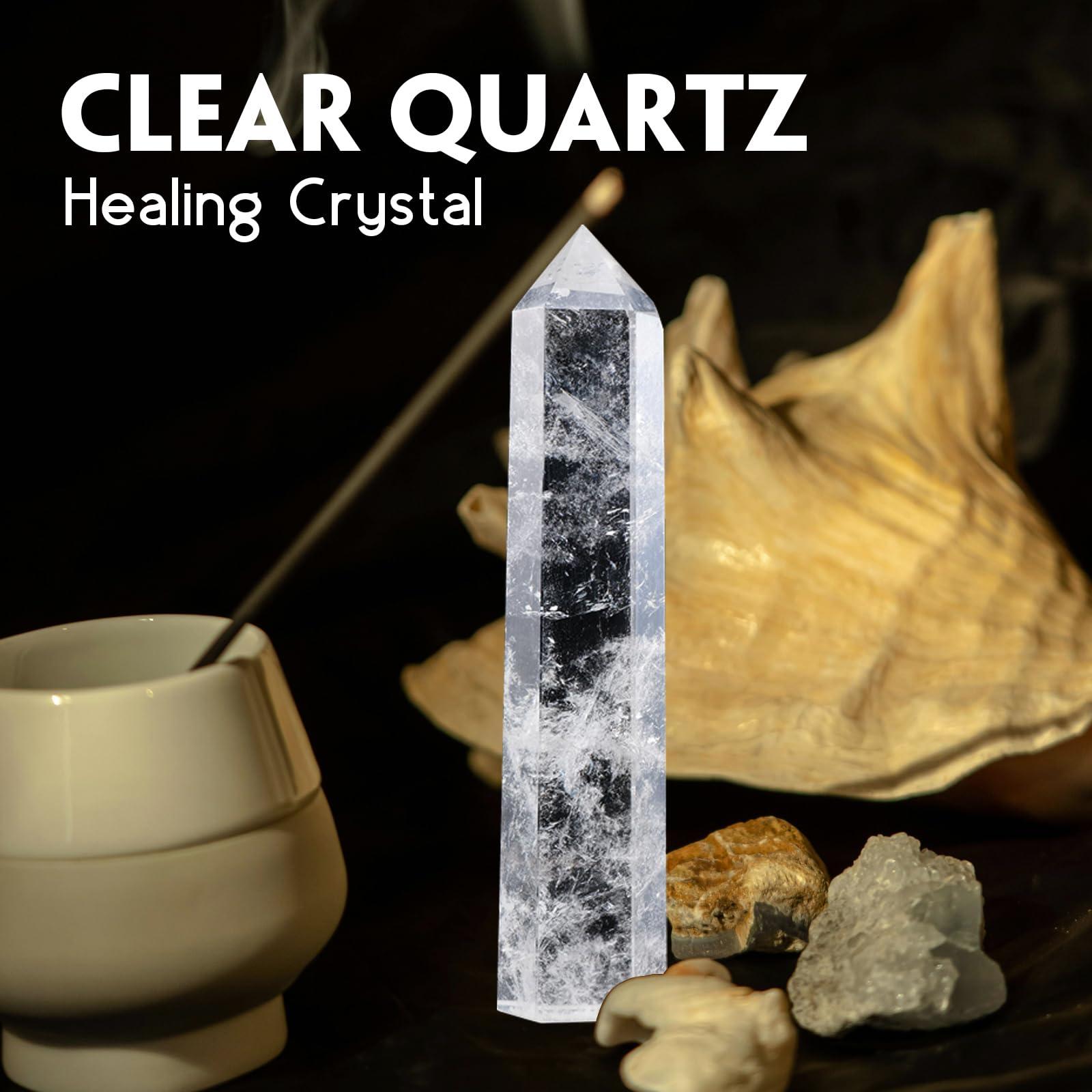 Runyangshi Runyangshi Large Clear Quartz Crystal Tower 7\"-7.8\"(18-20cm) Natural Faceted Prism Crystal Wand 6 Faceted Reiki Chakra Crystal and Healing Stones Single Crystal Point