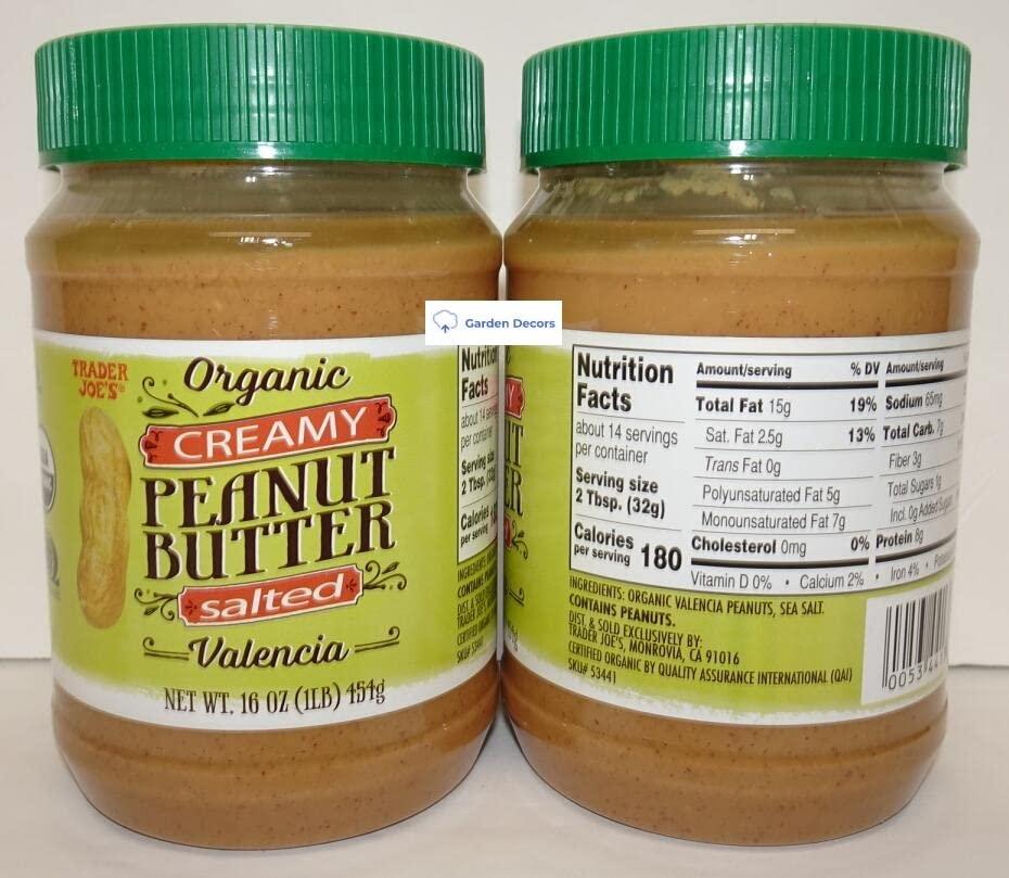 Trader Joe's2 Trader Joe's2 Joe’s Organic Creamy Peanut Butter Valencia Salted 16oz 454g (Two Bottles)