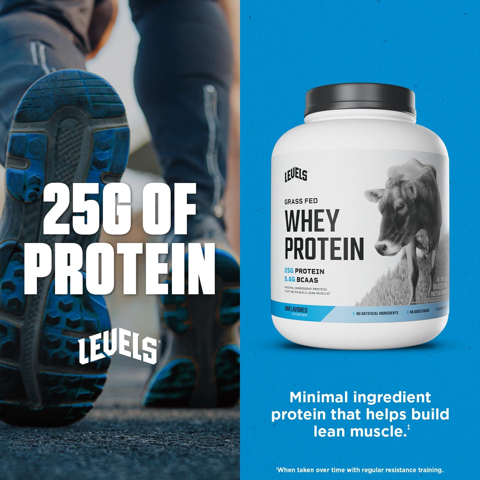 Levels Nutrition Levels Grass Fed Whey Protein, No Artificials, 25G of Protein, Unflavored, 5LB