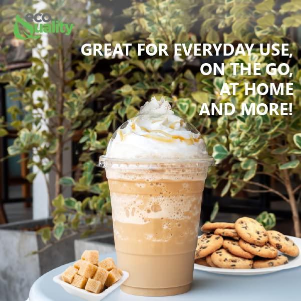 EcoQuality 12 oz Cups 300 Pack | Iced Coffee Go Cups and Dome Lids | Cold Smoothie | Plastic Cups with Dome Lids | Clear Plastic Disposable Pet Cups | Ideal for Coffee Parfait Juice Soda Cocktail Party Cups