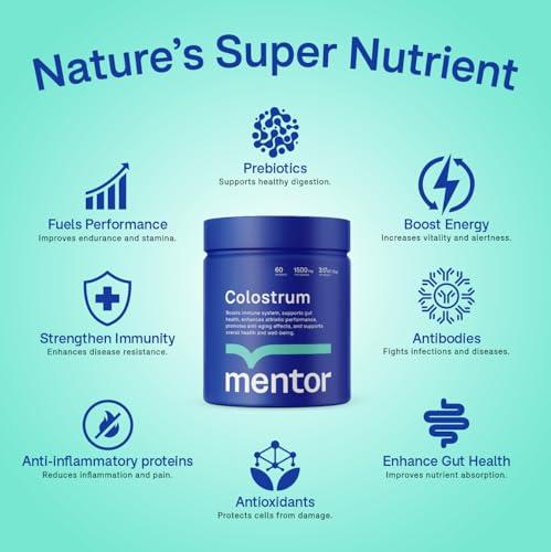 Mentor Mentor Colostrum Powder Supplement for Humans - Organic Bovine Colostrum Supplement for Gut Health, Hair Growth, Beauty, and Immune Support - Colostrum Protein
