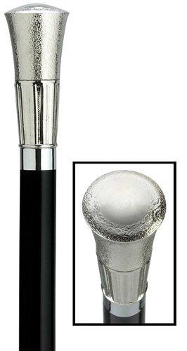 King Of Canes Walking Cane - Silver Men's straight formal cane with 3 1/4" high embossed cap, black wood shaft, 36" long with rubber tip. Cap is available in silver finish.