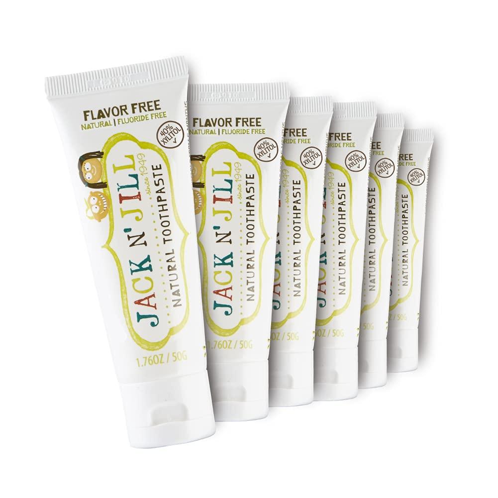 JACK N' JILL ................. SINCE 1949 Jack N\' Jill Natural Children\'s Toothpaste, Flavor-Free, Fluoride Free, SLS Free, Vegan, 6-Pack