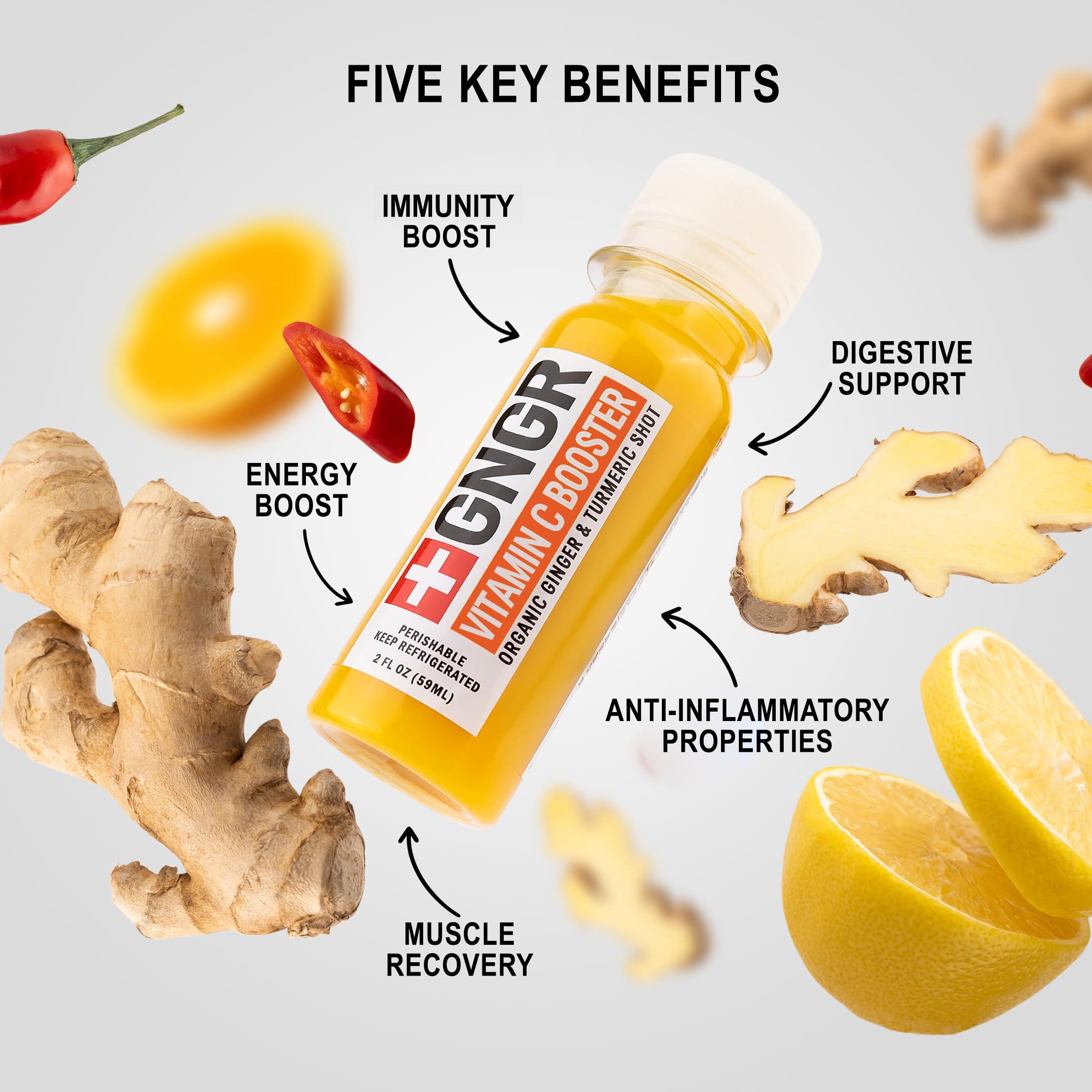 +GNGR +GNGR Vitamin C Immunity Booster Cold-Pressed Ginger Shot with Turmeric, Cayenne, Acerola, Immunity Shot with Peruvian Ginger Juice for All Natural Immune & Digestive Support (2 fl oz - 12 pack)