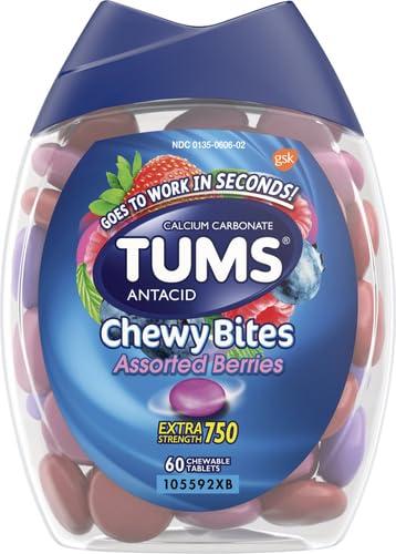 TUMS TUMS Chewy Bites Antacid Tablets for Chewable Heartburn Relief and Acid Indigestion Relief, Assorted Berries - 60 Count (Pack of 2)