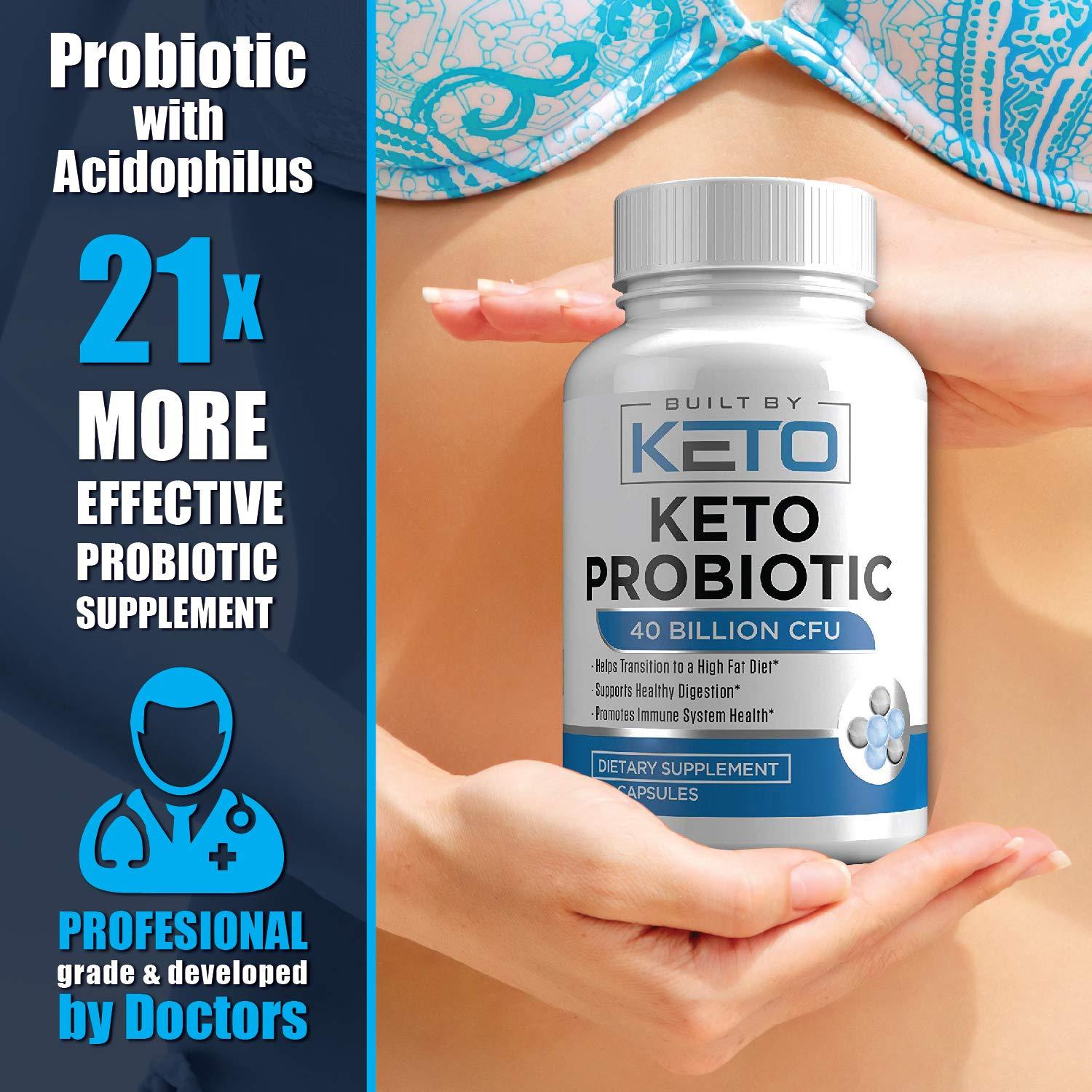 Built by Keto Keto Probiotics with Prebiotic - Digestive & Gut Health - Supports Occasional Constipation, Diarrhea, Gas & Bloating - Probiotics for Women & Men - Ketogenic Diet Probiotic - 60 Capsules