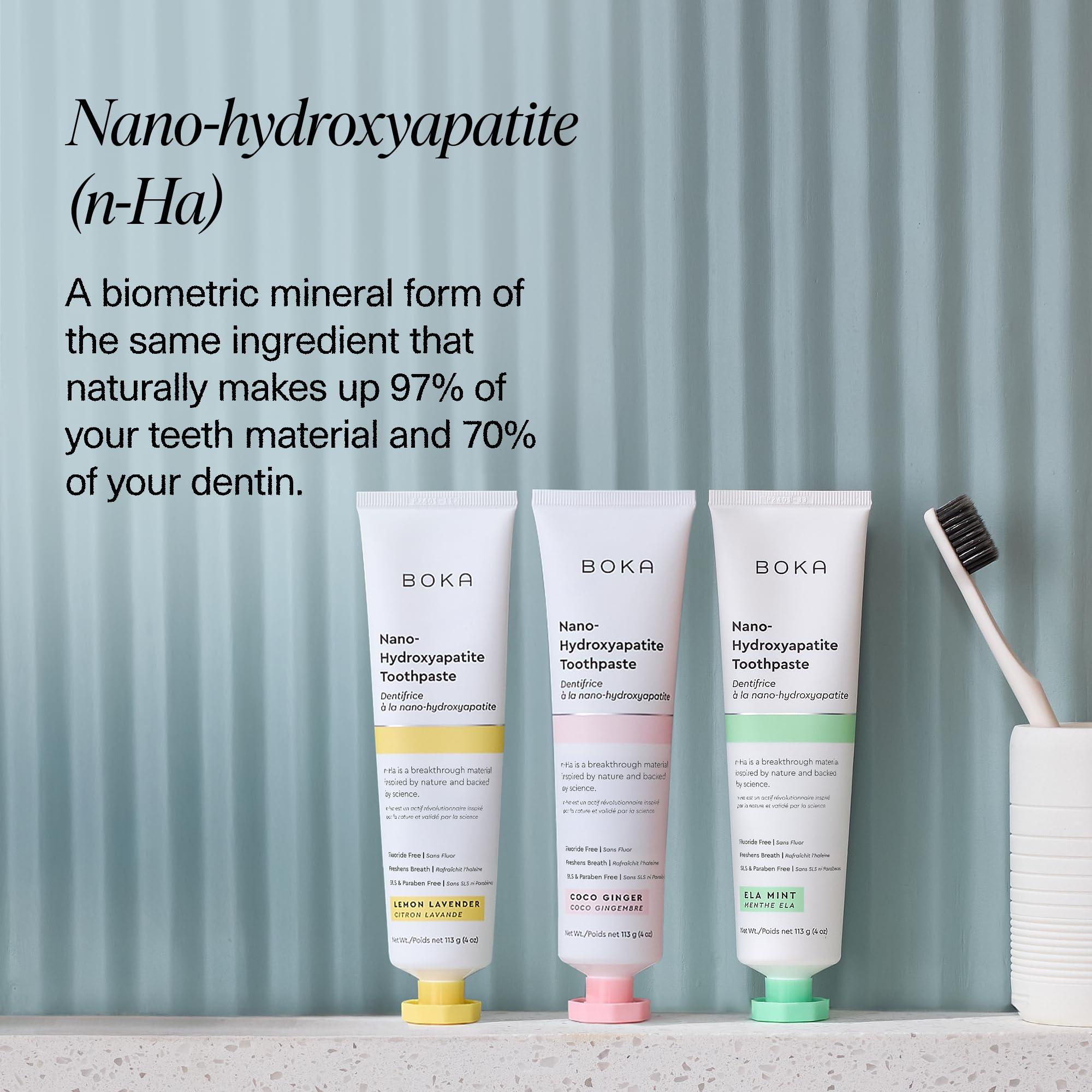 Boka Boka Fluoride Free Toothpaste Nano Hydroxyapatite, Helps Remineralize, Appropriate for Sensitive Teeth, Whitening - for Adult, Kids Oral Care - Ela Mint, Coco Ginger, Lemon Lavender Flavor, 3 Pieces