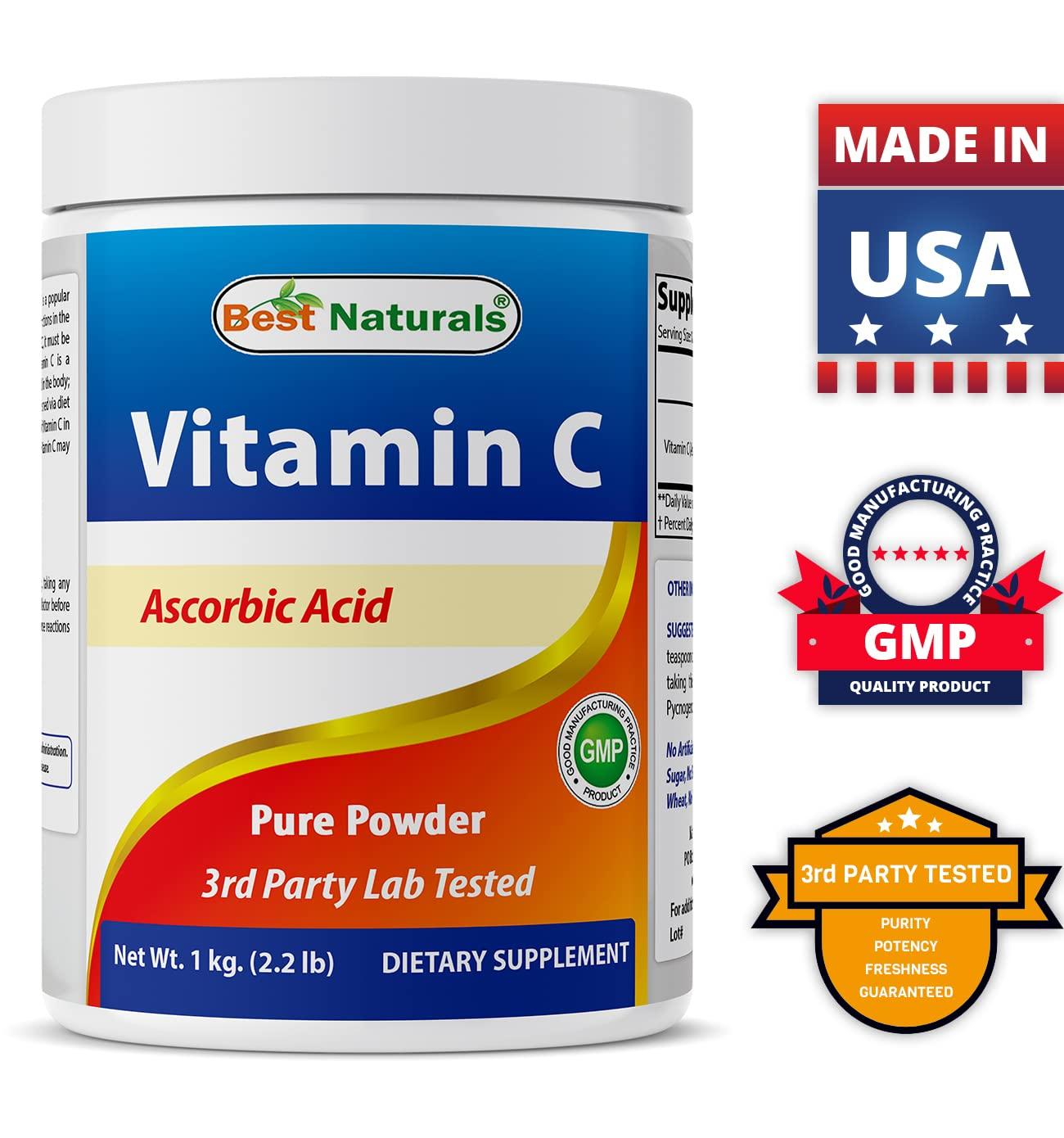 Best Naturals Best Naturals 100% Pure Vitamin C Powder Non-GMO 1 lb (454 Grams) Powder (Also Called Ascorbic Acid) (1 LB (Pack of 3))