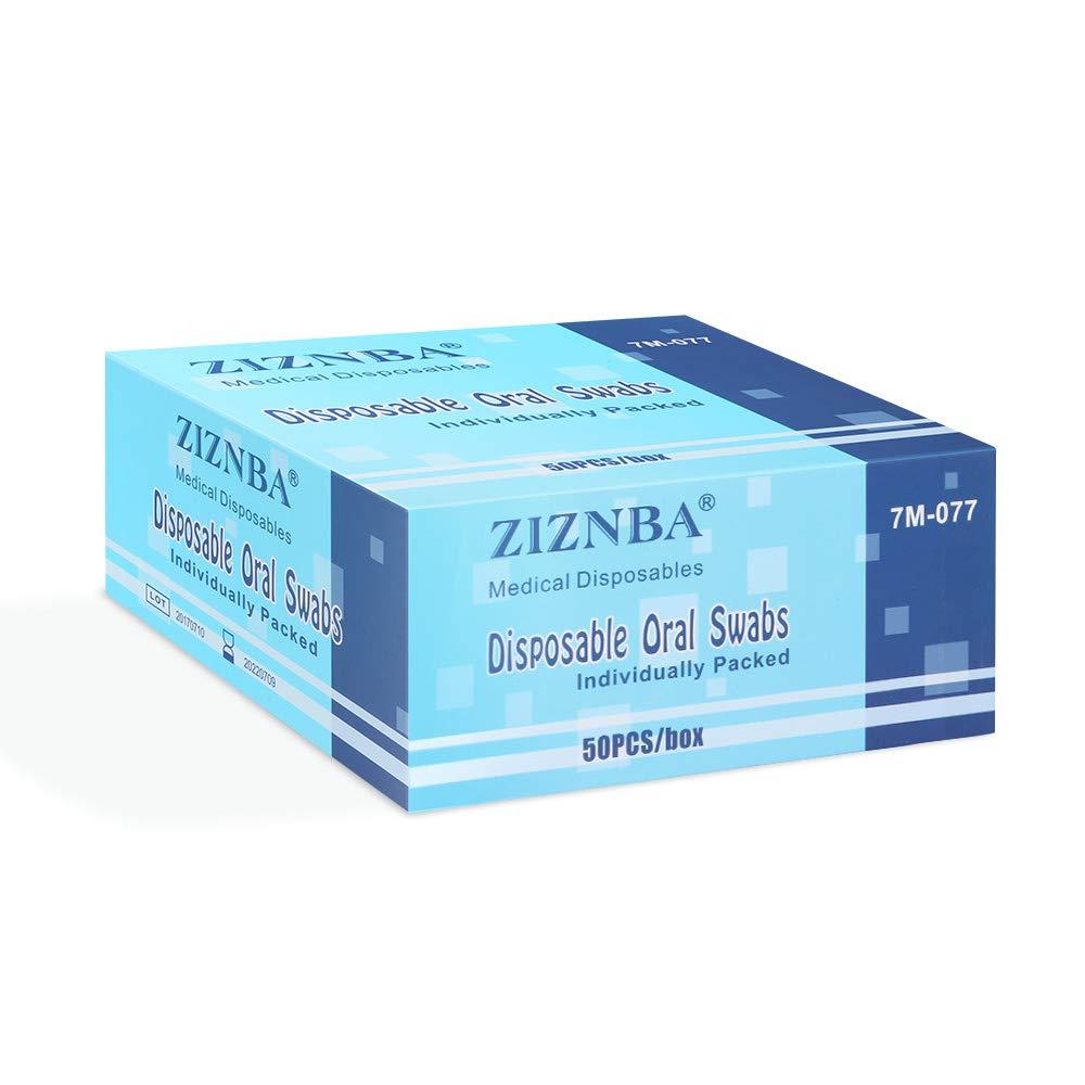 ZIZNBA (50 Pack) Disposable Oral Swabs, Sterile Dental Sponge Swabsticks Unflavored for Mouth & Gum Cleaning