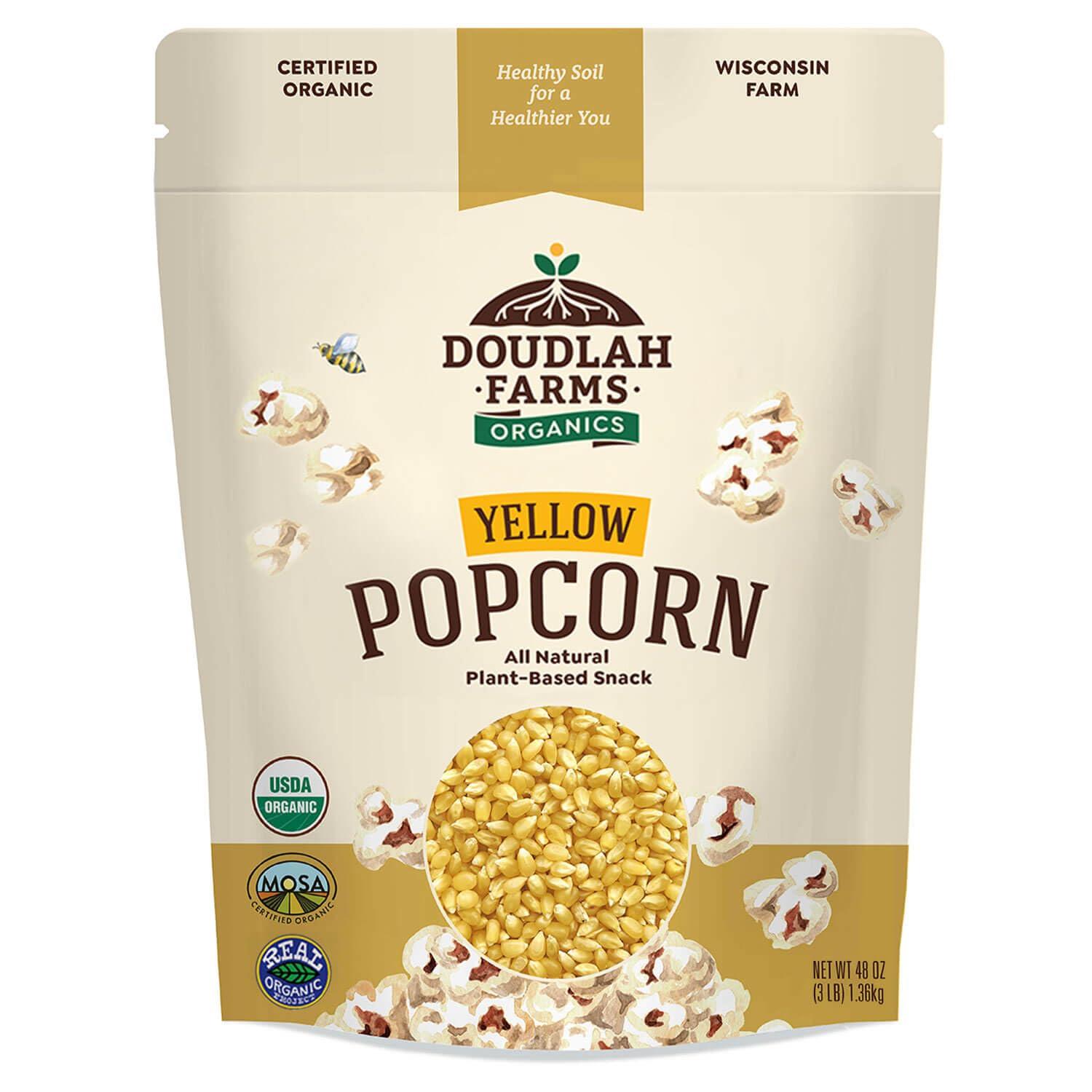 Doudlah Farms Organic Yellow Popcorn Kernels 3lb Bulk by Doudlah Farms - Farmed From Regenerative Soil | Gluten-Free, Non-GMO, Grown In USA | All-Natural, Plant-Based Snack