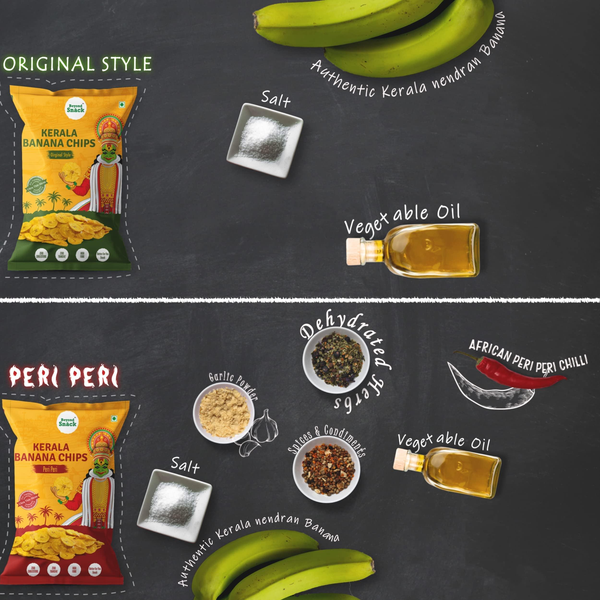 BEYOND SNACK Beyond Snck - Beyond Snack Kerala Banana Chips, No Hand Touch, Fully Automated- 2 Peri Peri & 1 Original Style, Pack of 3 (100 Grams Each)