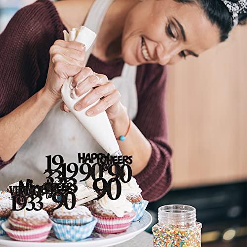 Rsstarxi Rsstarxi 24 Pack 90th Birthday Cupcake Toppers Black Glitter Vintage 1933 Cupcake Picks Ninety Cheers to 90 Years Old Birthday Cupcake Topper for Happy 90th Birthday Anniversary Party Cake Decorations