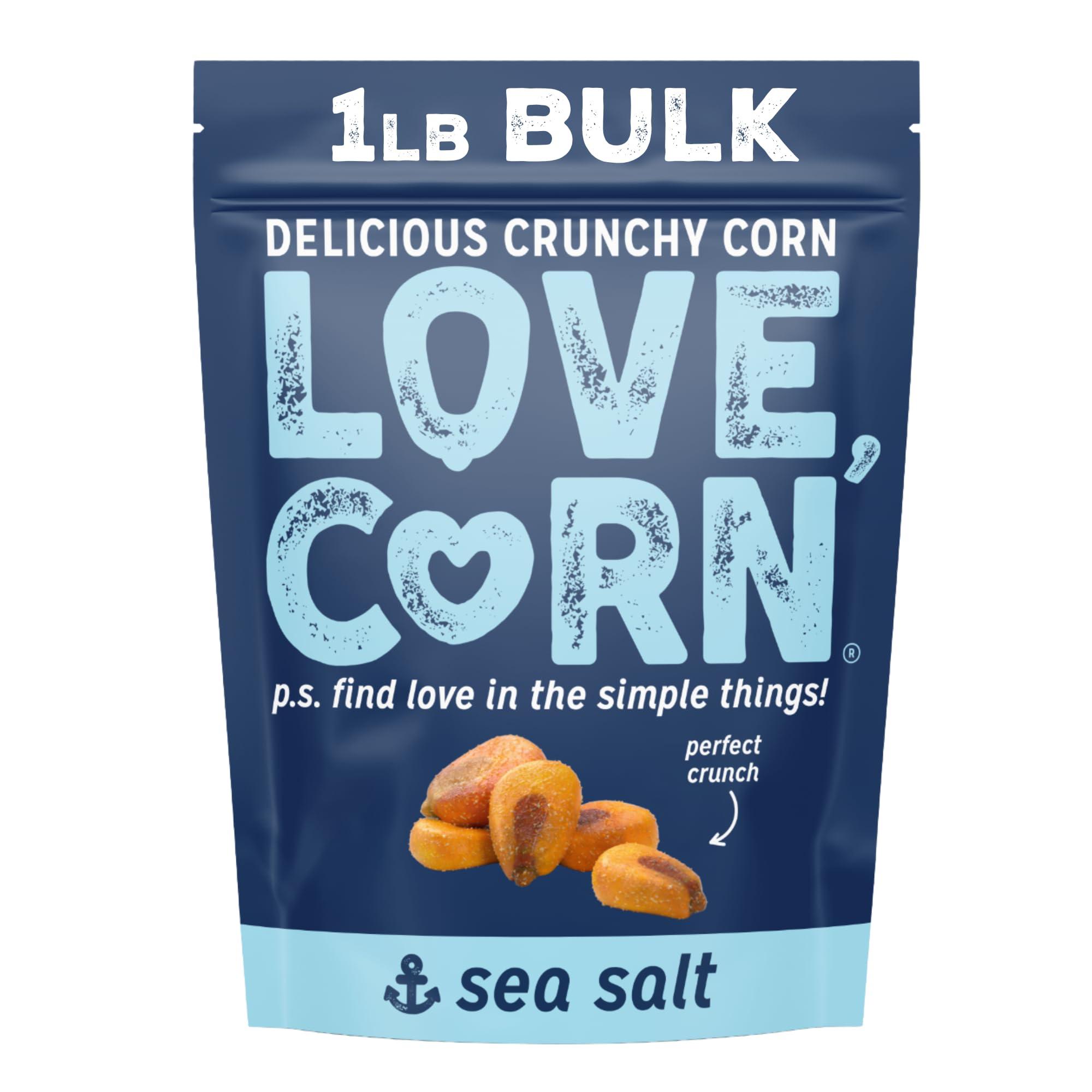 Love Corn LOVE CORN Sea Salt 16oz x 1 Bag - Delicious Crunchy Corn - Healthy Family Snacks - Gluten Free, Kosher, Non-GMO- Alternative for Chips, Nuts, Crackers & Pretzels - Perfect for Charcuterie Boards