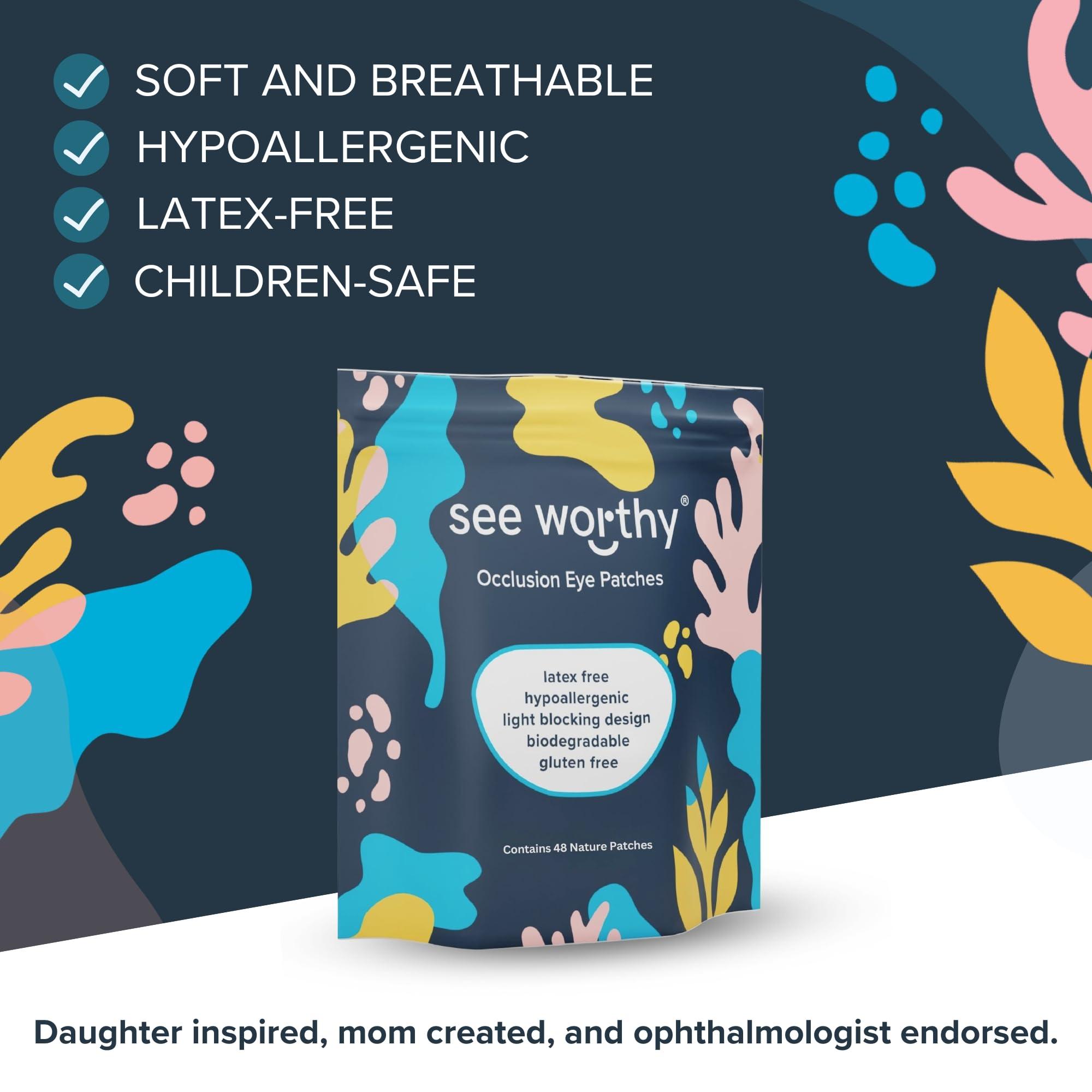 See Worthy See Worthy Nature Eye Patches - Innovative Design, Smart Adhesive Technology - Breathable & Comfortable Eyepatch for Lazy Eye - Soft Eye Patches & Fun Designs (48 per Box)