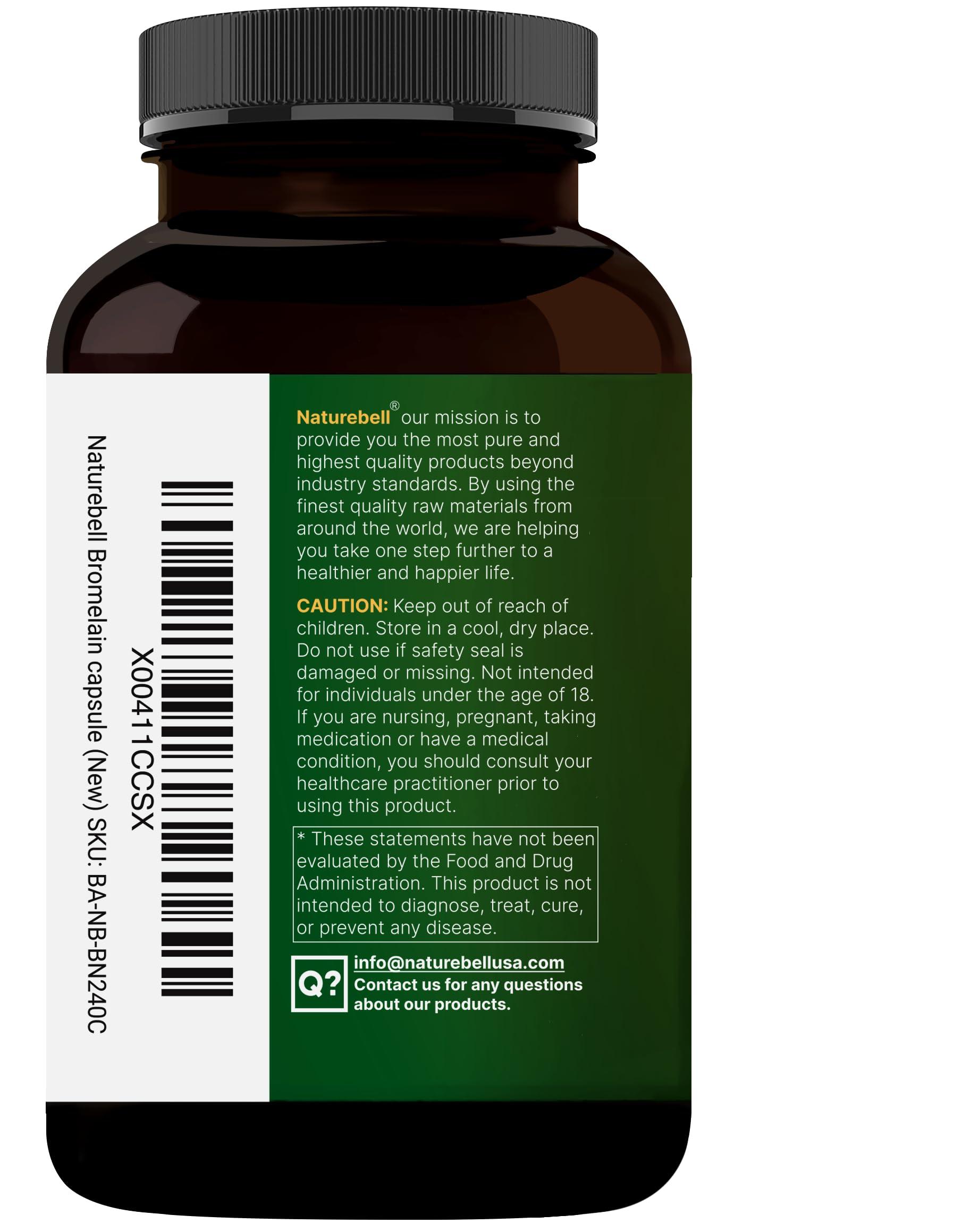 NatureBell NatureBell Bromelain, 1,000mg Per Serving, 240 Veggie Capsules | 2,400 GDU Digestive Enzymes & Joint Support Supplement Proteolytic Enzymes for Digestion, Fresh Pineapple Source Non-GMO