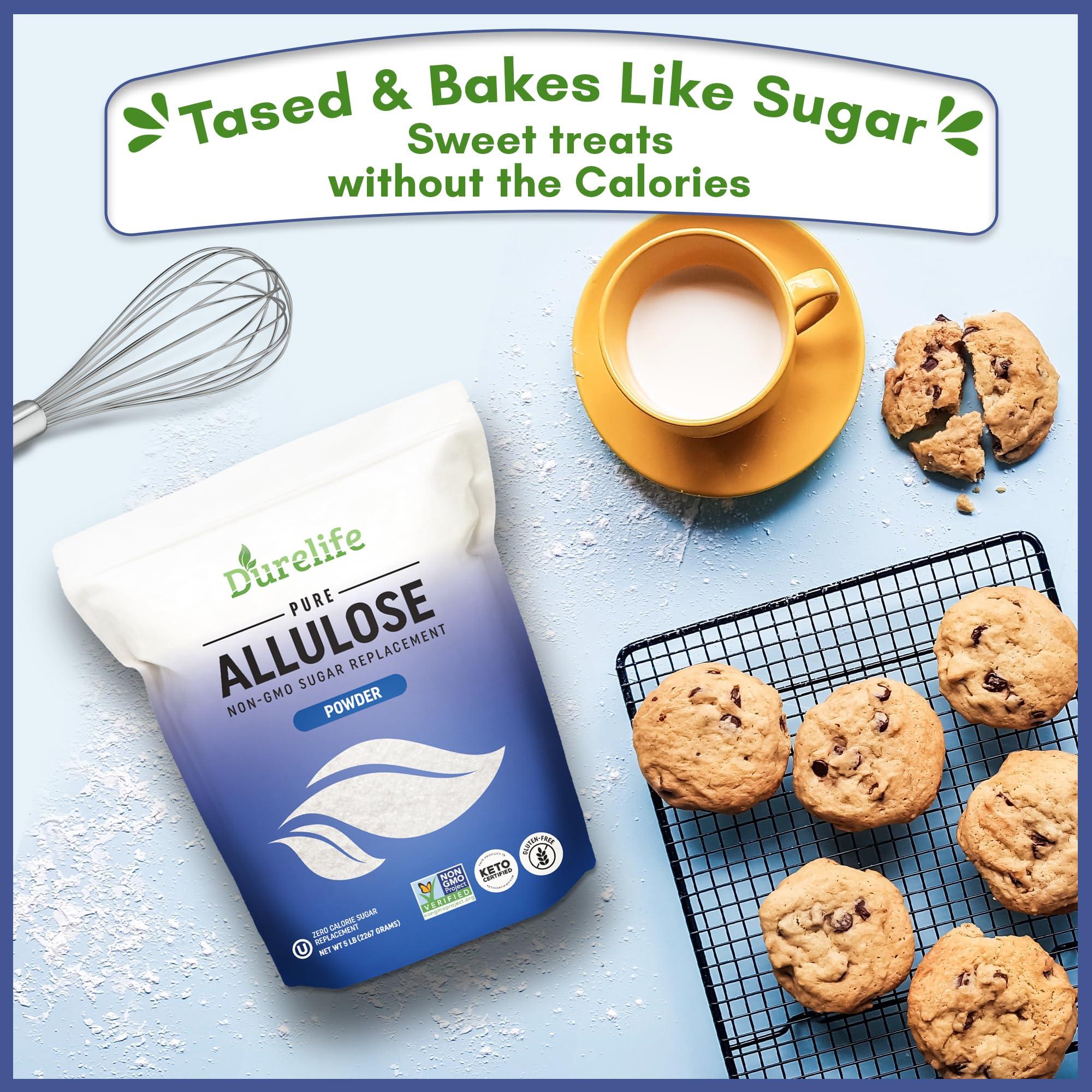 DureLife Durelife Allulose sweetener, 5 lb 100% Pure No Erythritol powdered Sugar Substitute, NON-GMO Project Verified, Keto Certified, OU kosher, No Fillers, Zero Calories sugar alternative 5 Lbs