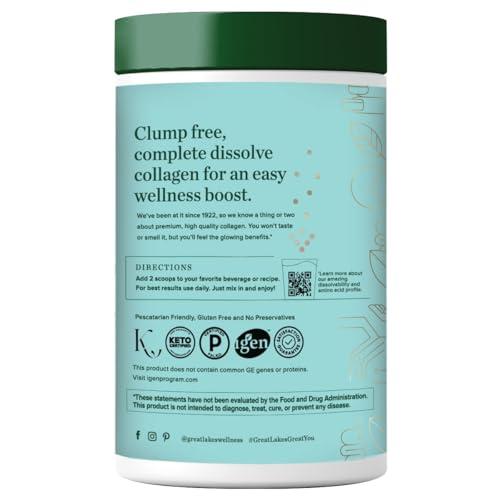 Great Lakes Wellness Great Lakes Wellness Sustainable Marine Collagen Peptides Powder for Skin, Hair, Nails, Joints & Digestion - Unflavored - Quick Dissolve Hydrolyzed, Wild Caught, MSC Certified, Non-GMO, Kosher - 8 oz