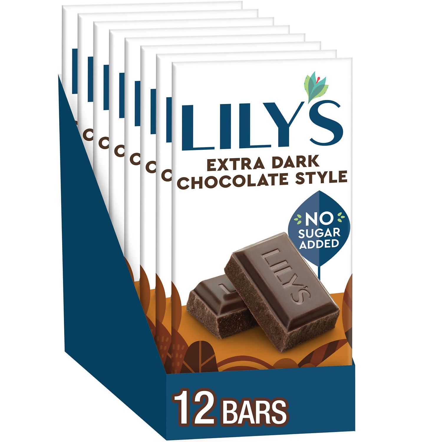 Lily's LILY\'S Extra Dark Chocolate Style No Sugar Added, Sweets Bars, 2.8 oz (12 Count)