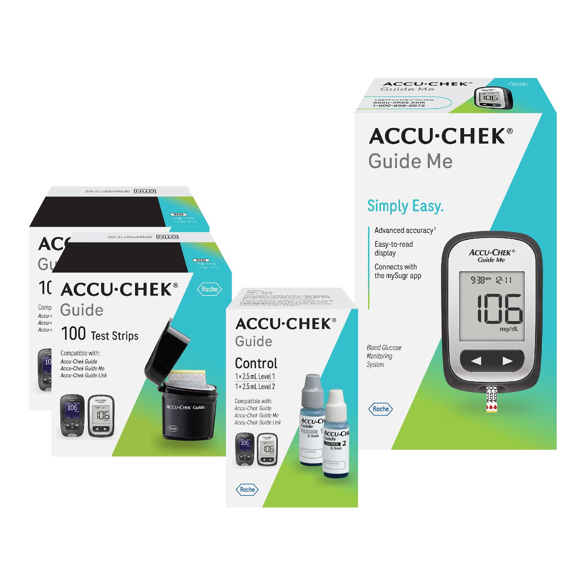 Accu-Chek Accu-Chek Guide Me Glucose Monitor Kit for Diabetic Blood Sugar Testing: Guide Me Meter, 200 Guide Test Strips, and Control Solution